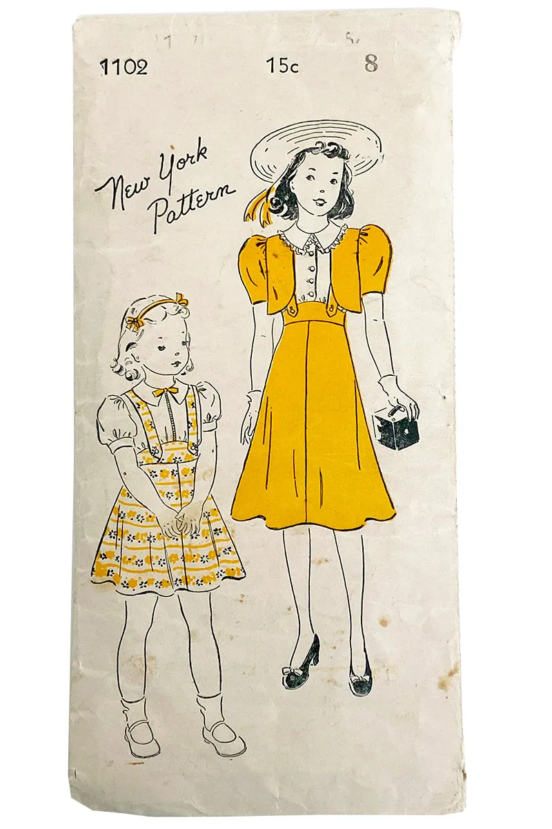 1940s Vintage Girls Jumper Dress & Bolero Jacket Pattern New York 1102