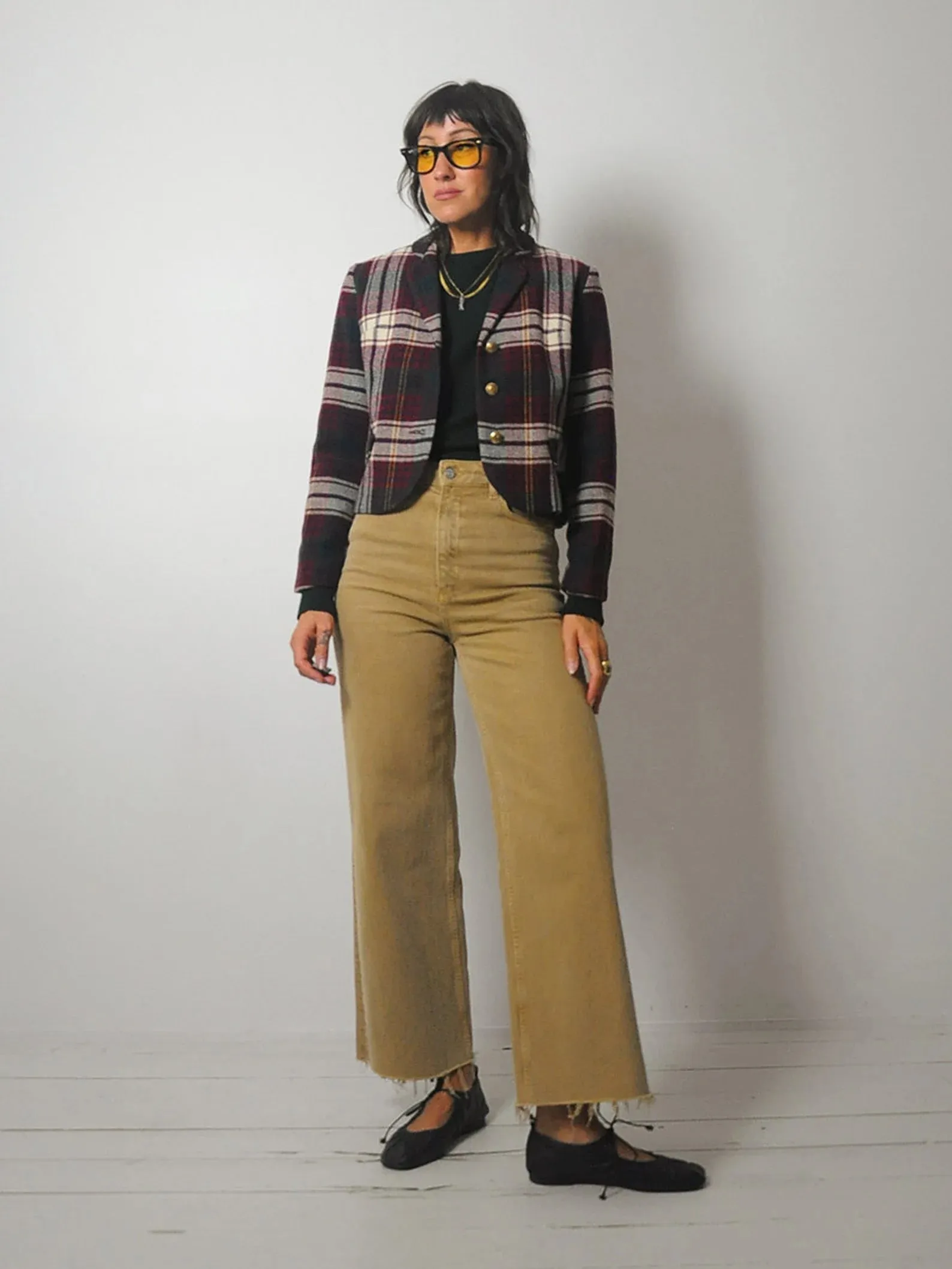 1960's Cropped Wool Plaid Blazer