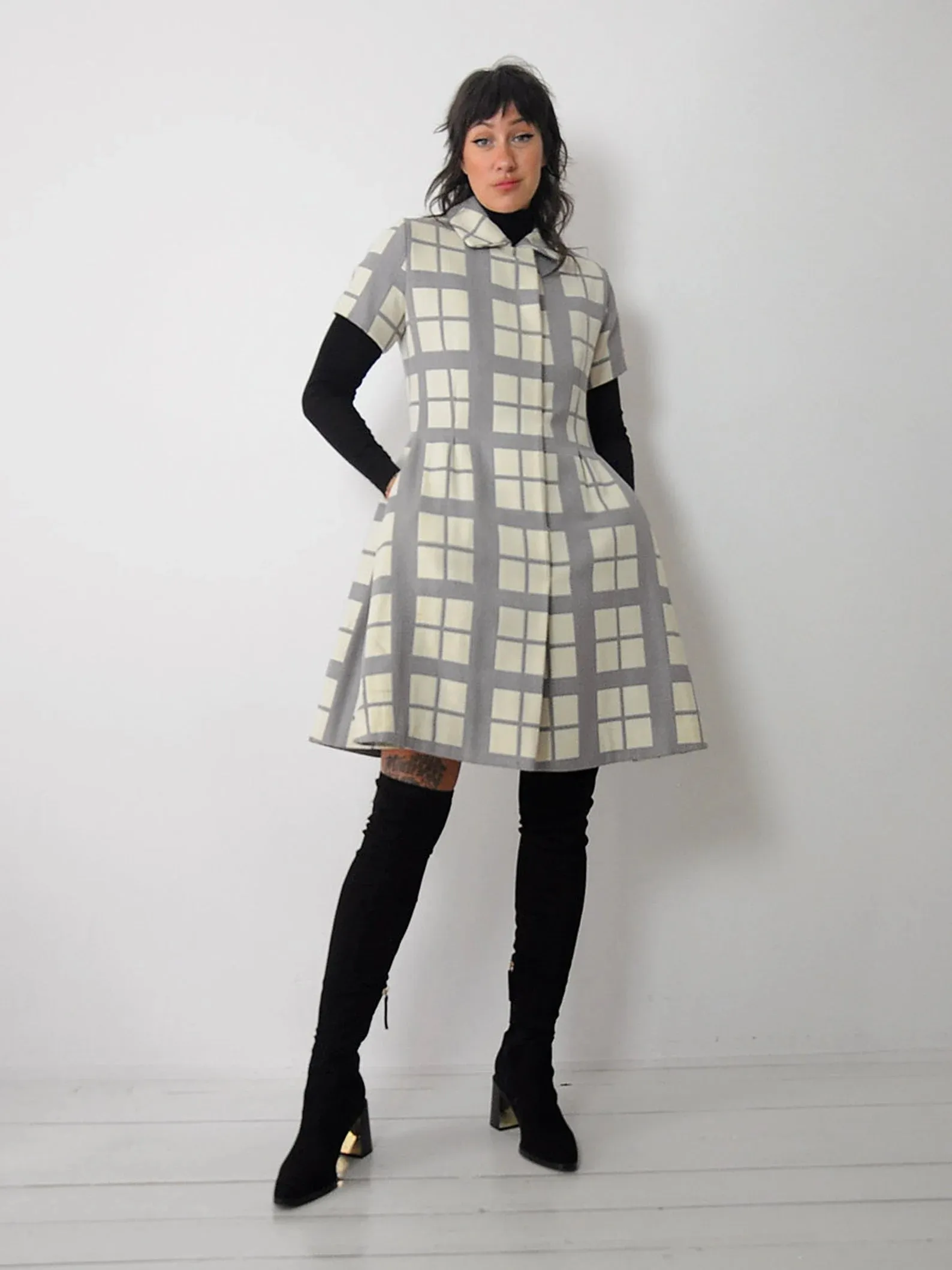 1960's Windowpane Plaid Coat