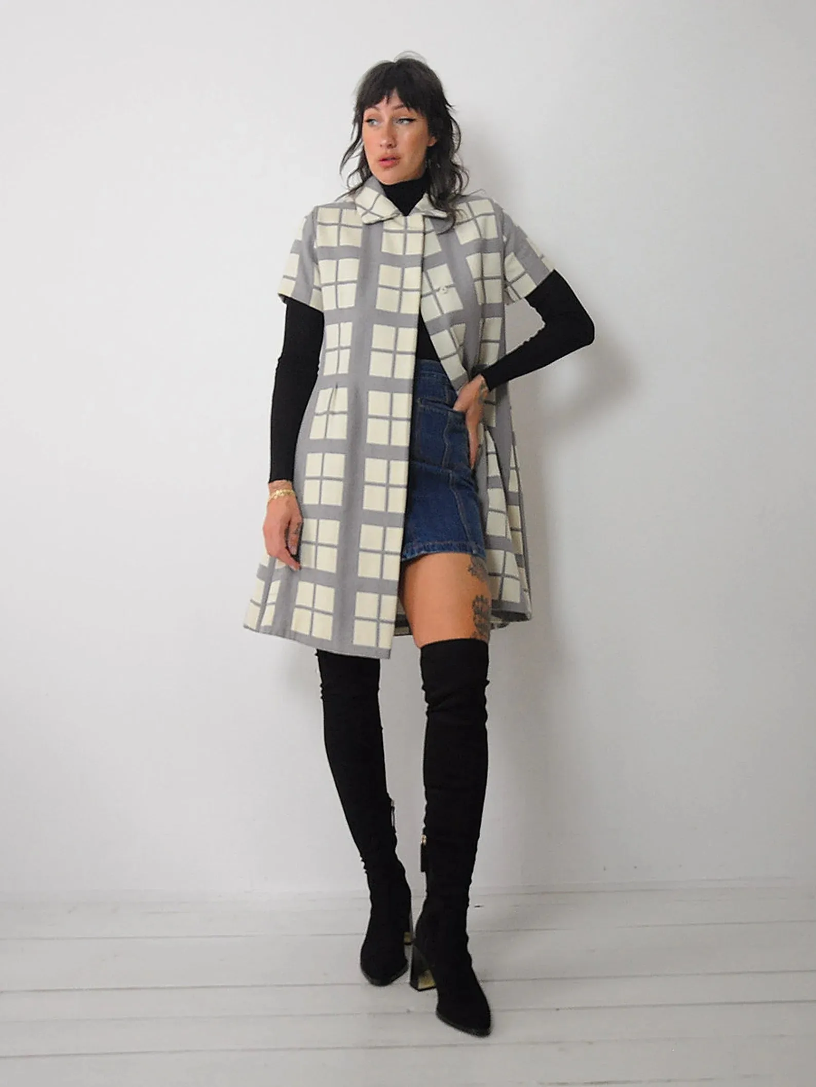 1960's Windowpane Plaid Coat