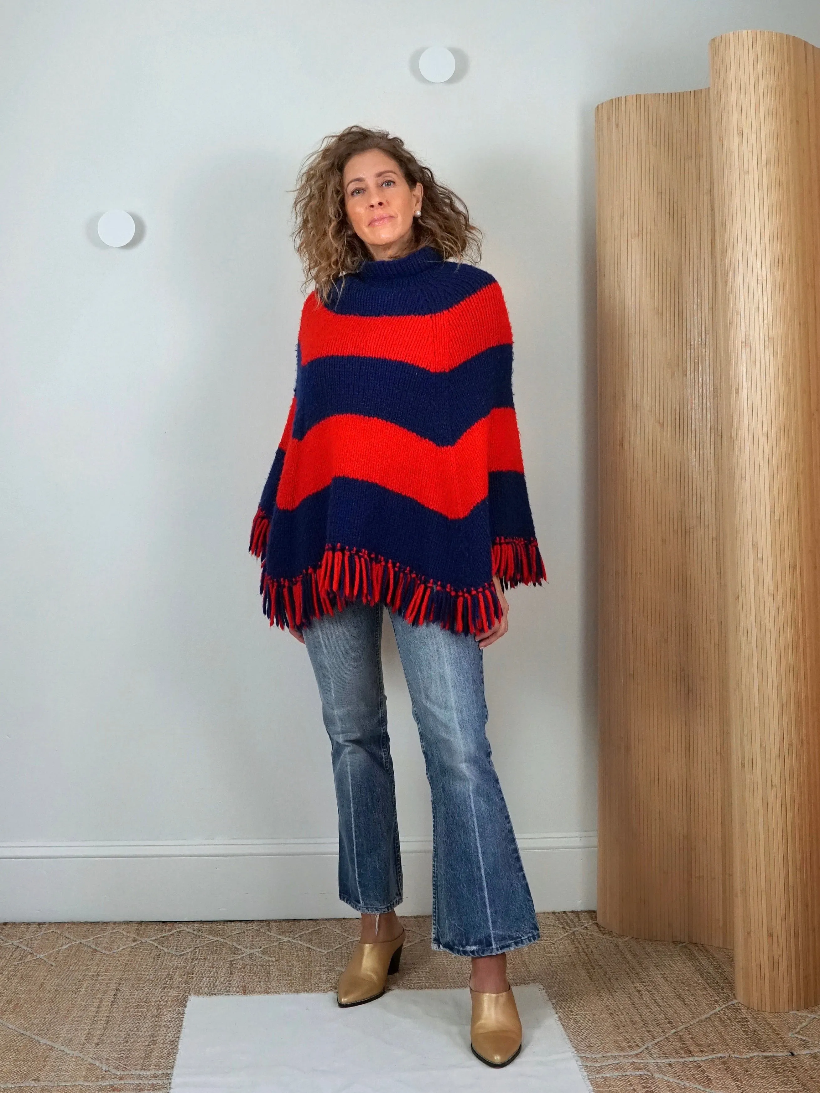 1970's Stripe Fringe Poncho