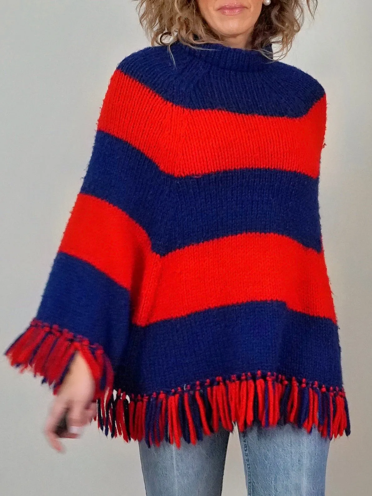 1970's Stripe Fringe Poncho