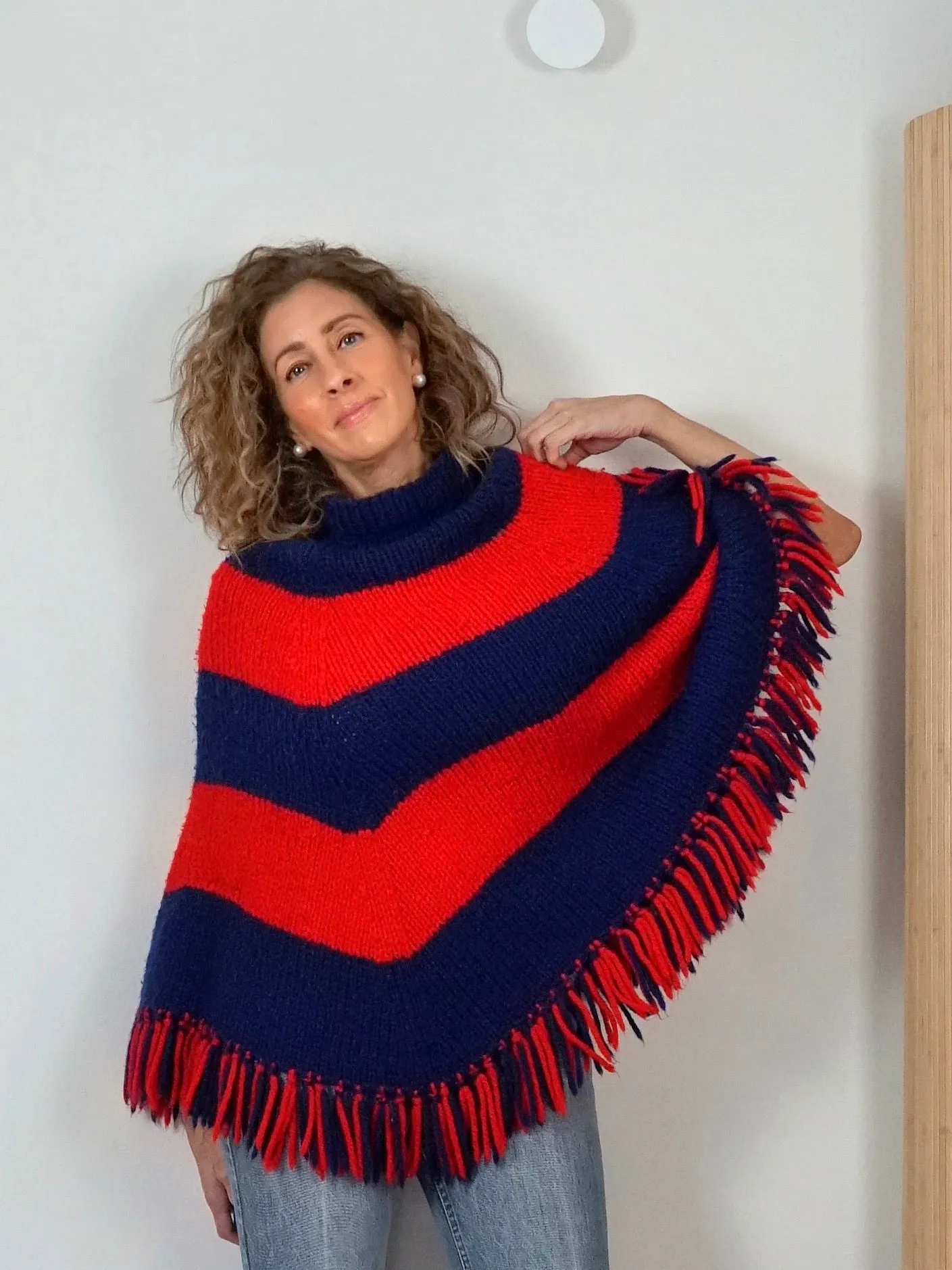 1970's Stripe Fringe Poncho