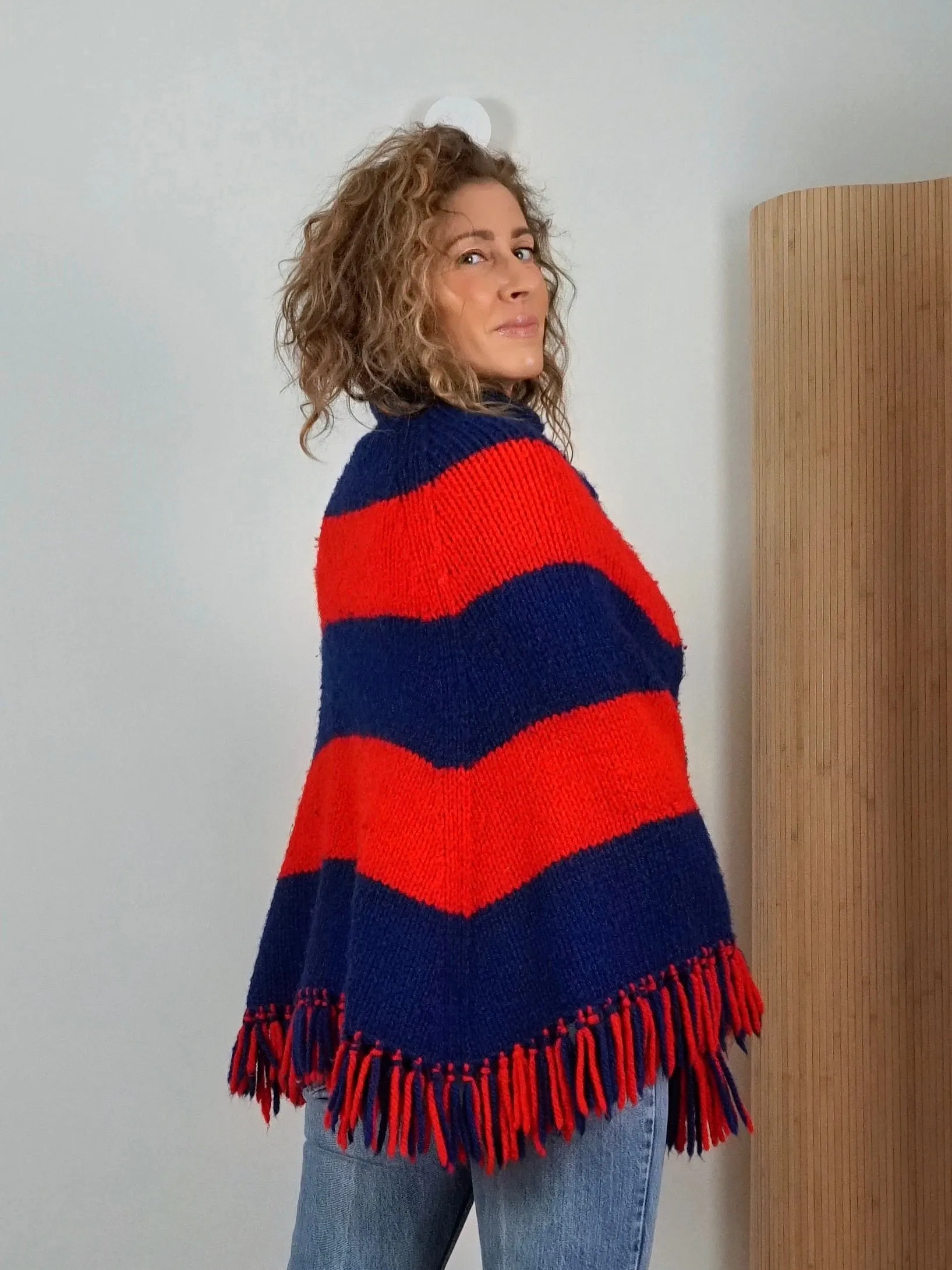 1970's Stripe Fringe Poncho