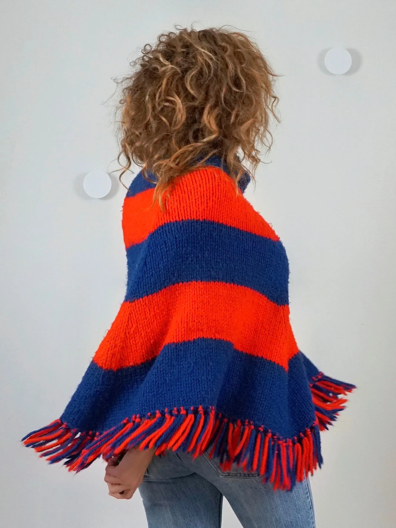 1970's Stripe Fringe Poncho