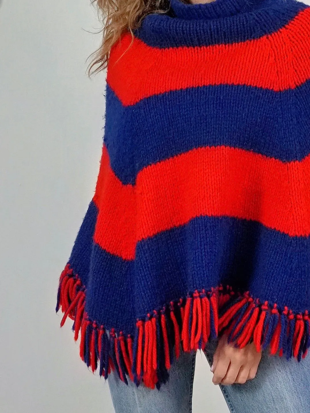 1970's Stripe Fringe Poncho