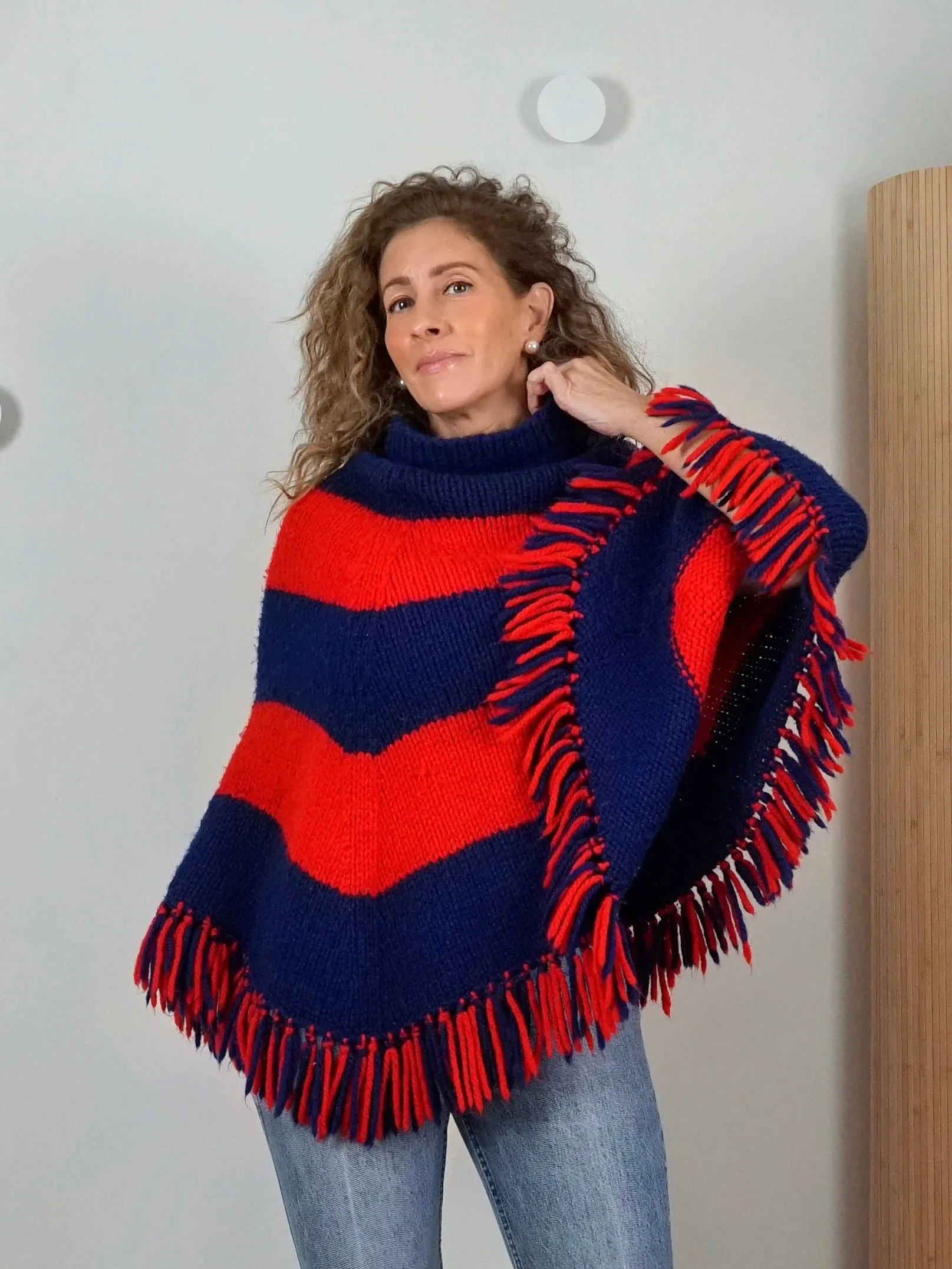 1970's Stripe Fringe Poncho