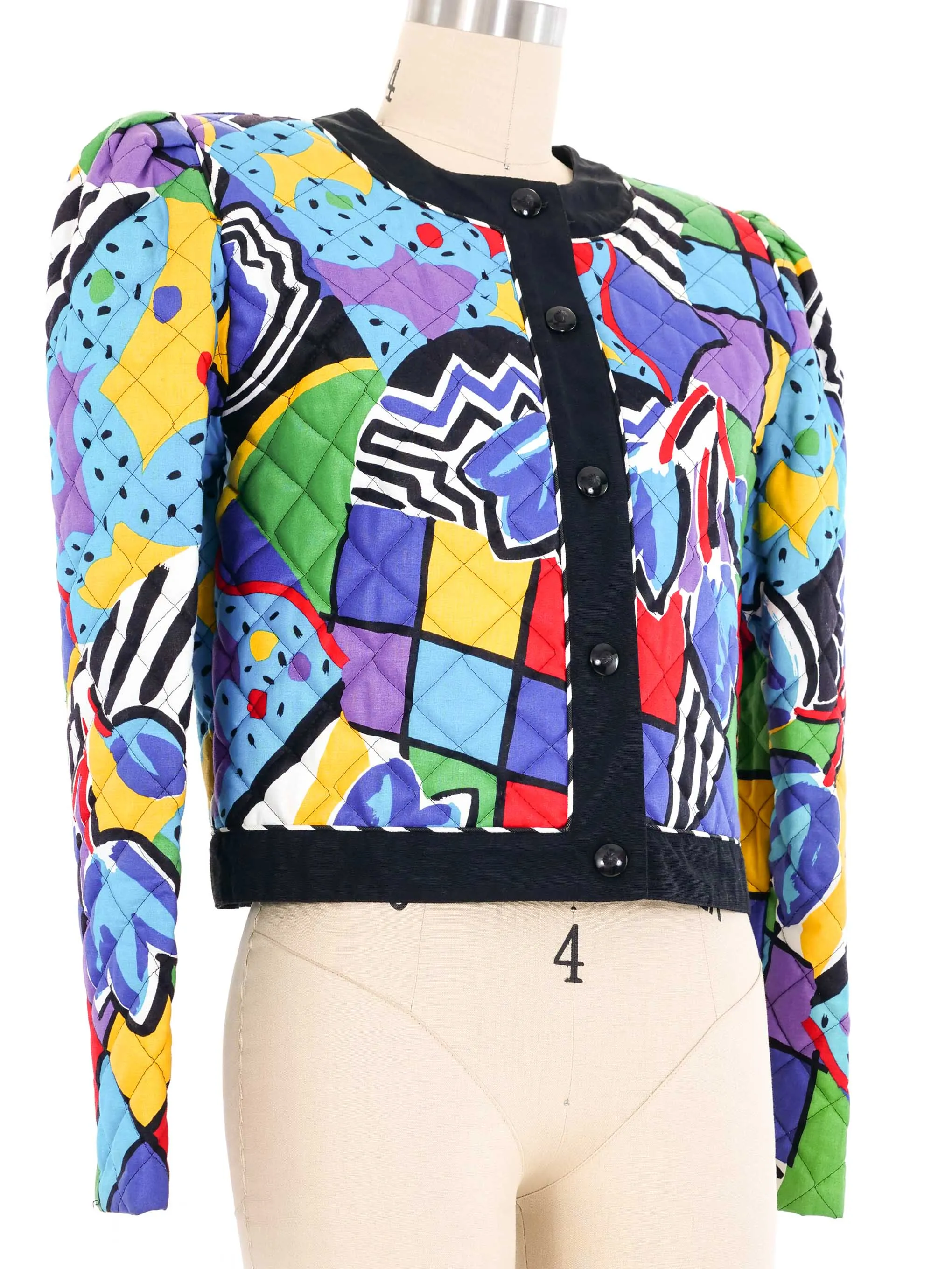 1980s Geometric Quilted Crop Jacket