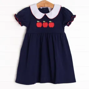 A is for Apple Applique Dress, Navy