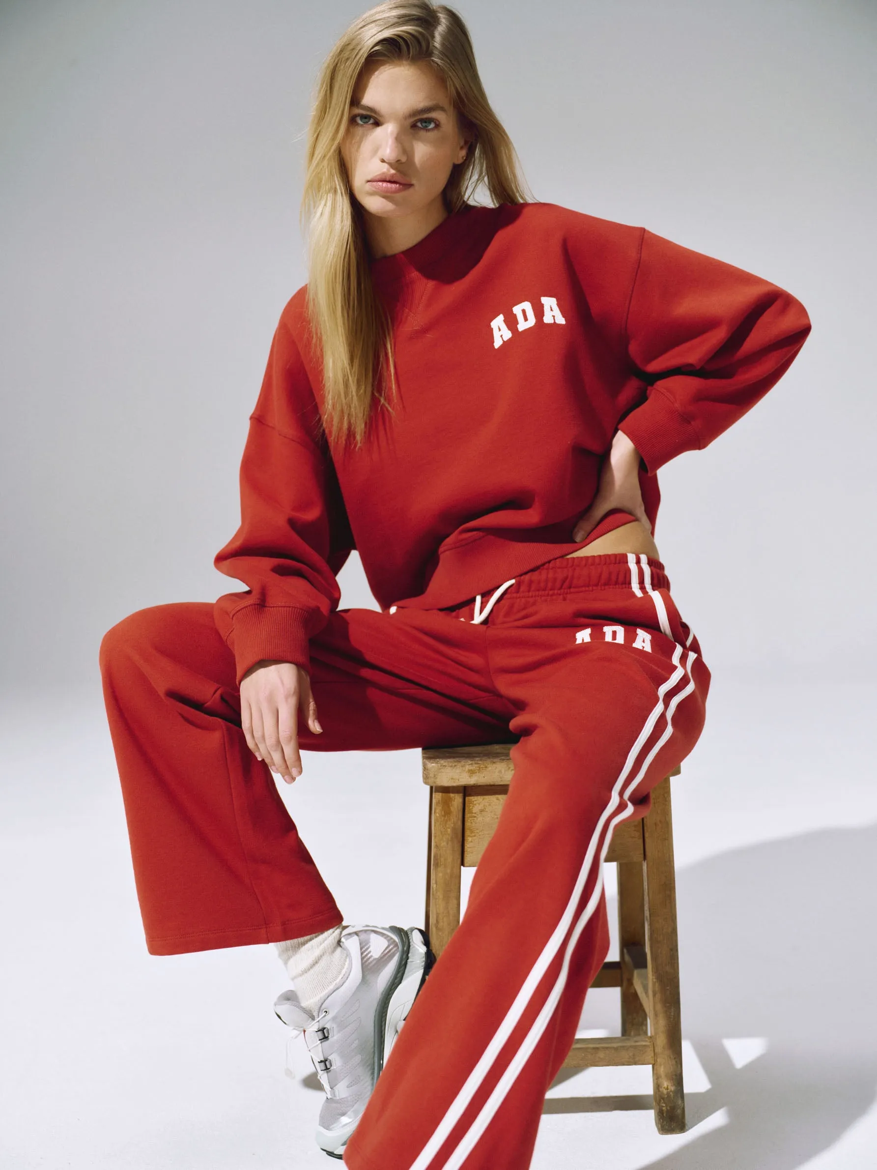 ADA Stitch Loose Fit Sweatpants - Vintage Red/Marshmallow White