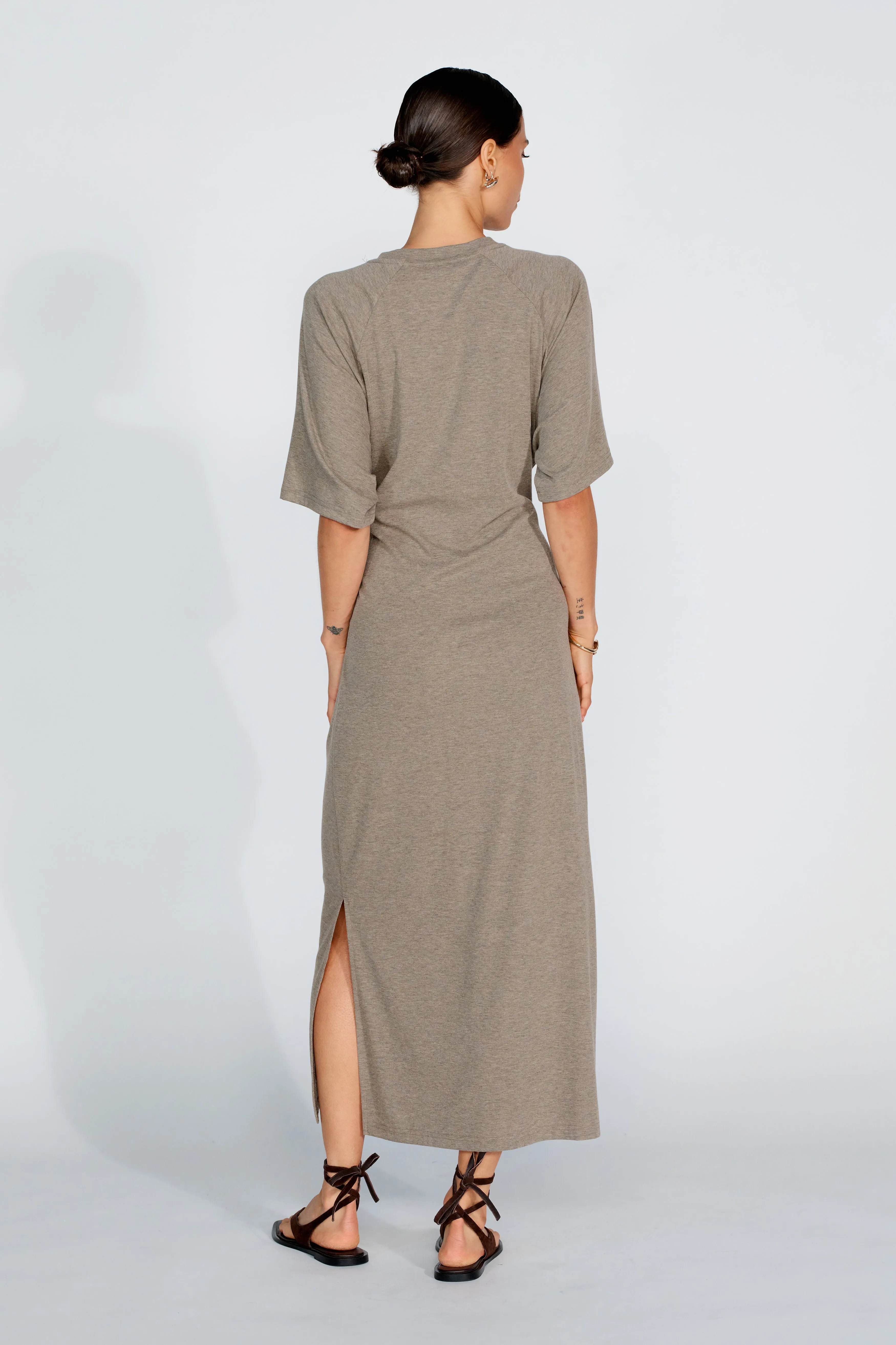 Alia Tie-Detail Box-Cut Tee Dress - Taupe