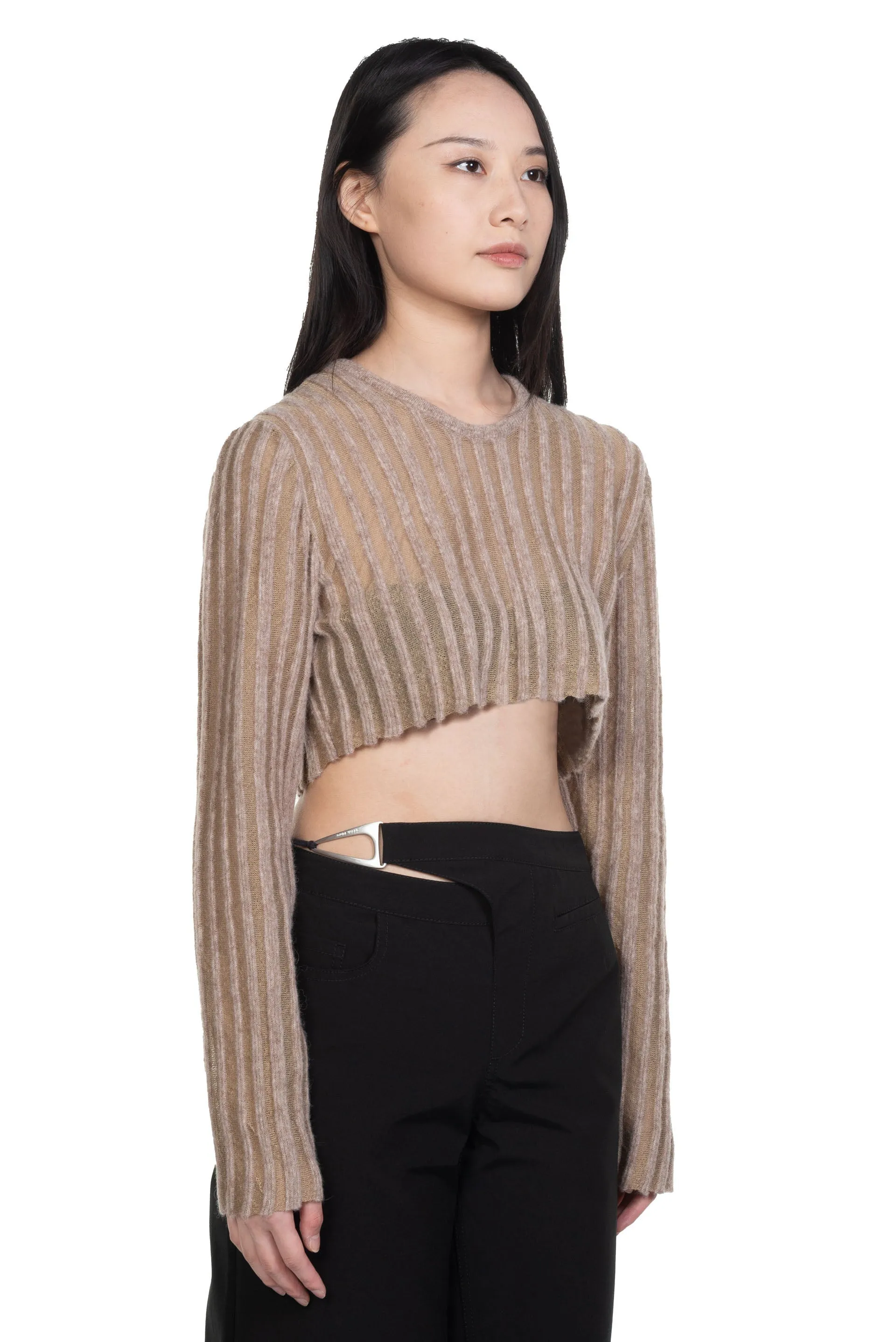 Alpaca Wool Stripped Knit Top Cream