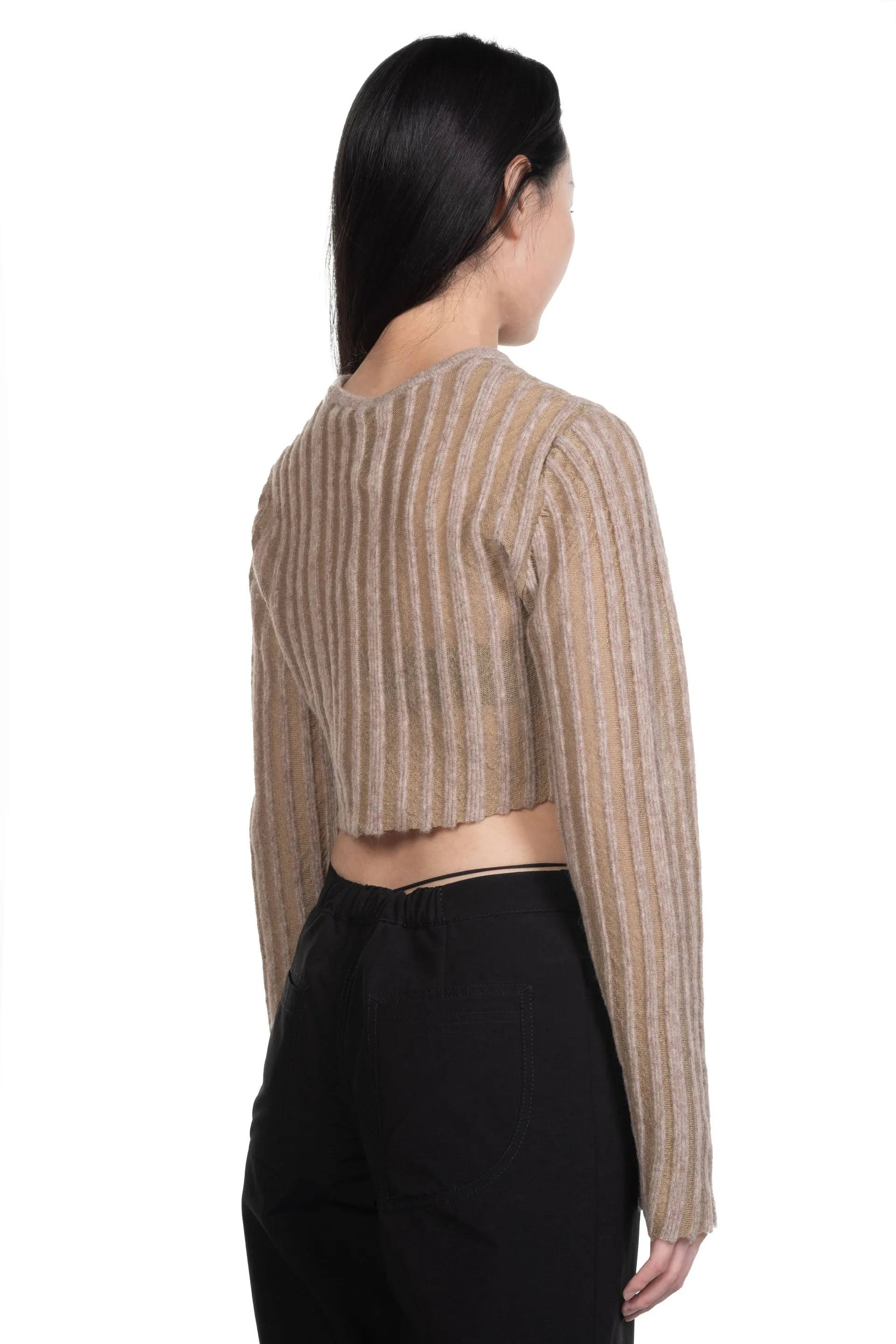 Alpaca Wool Stripped Knit Top Cream