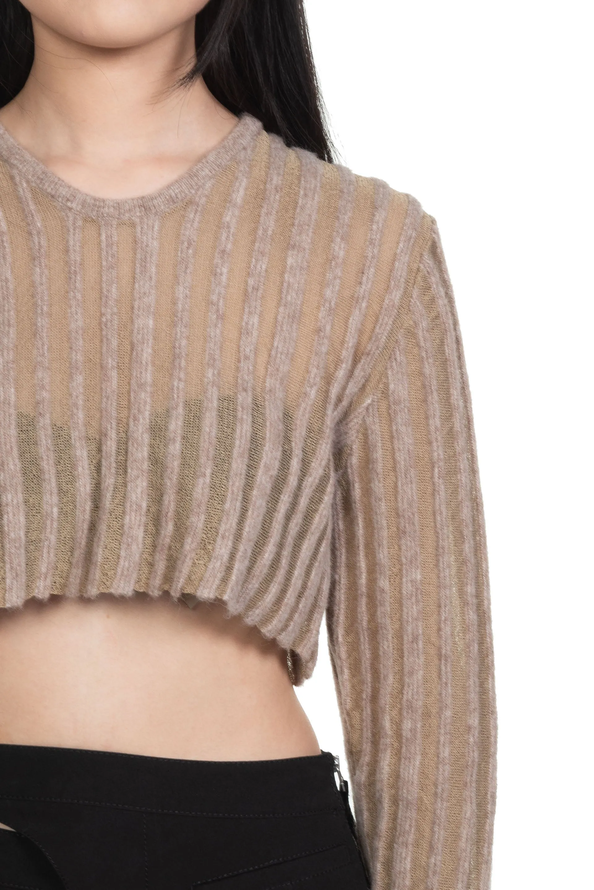 Alpaca Wool Stripped Knit Top Cream