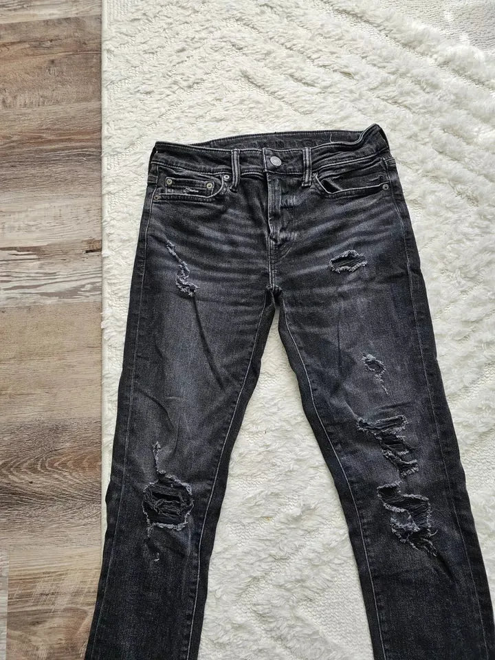 American Eagle Airflex Jeans Slim Black GRAY Distress