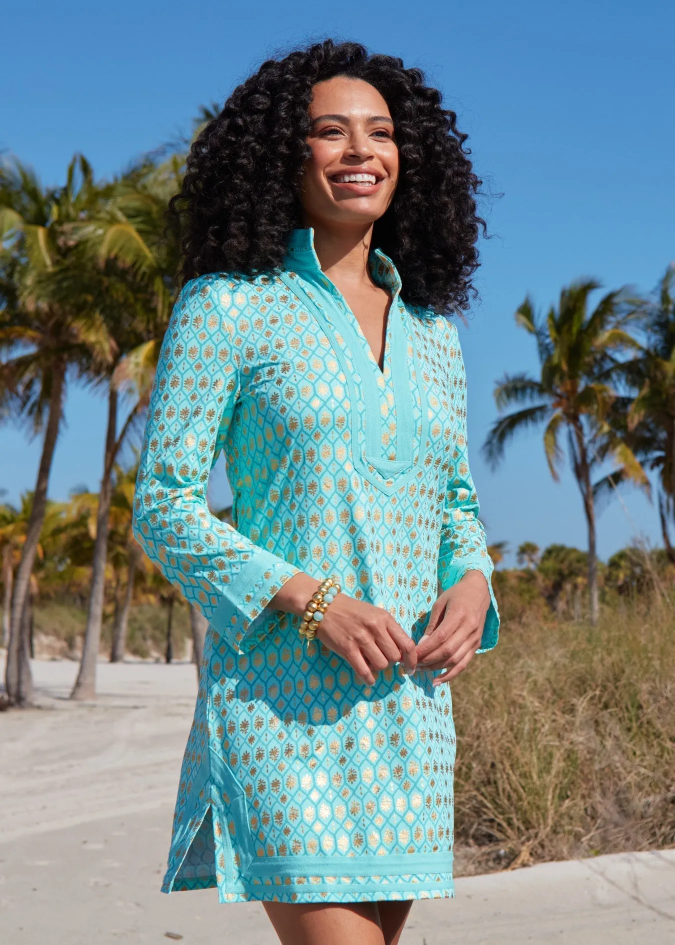 Aqua Metallic Tunic Dress