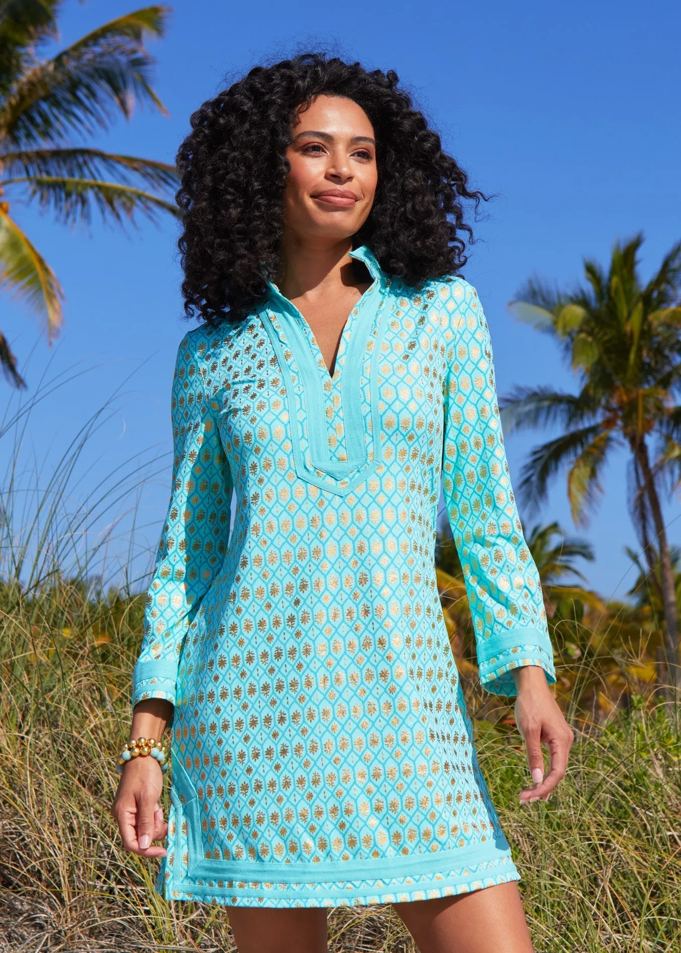 Aqua Metallic Tunic Dress