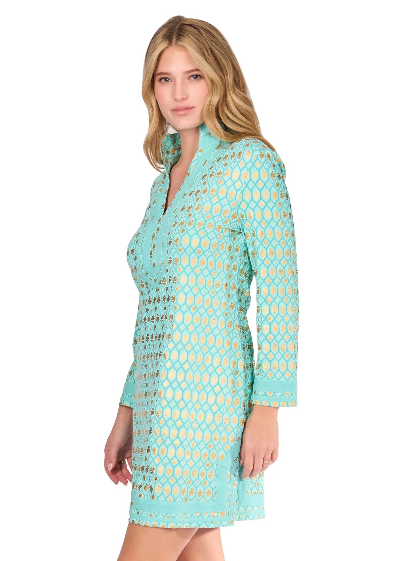 Aqua Metallic Tunic Dress