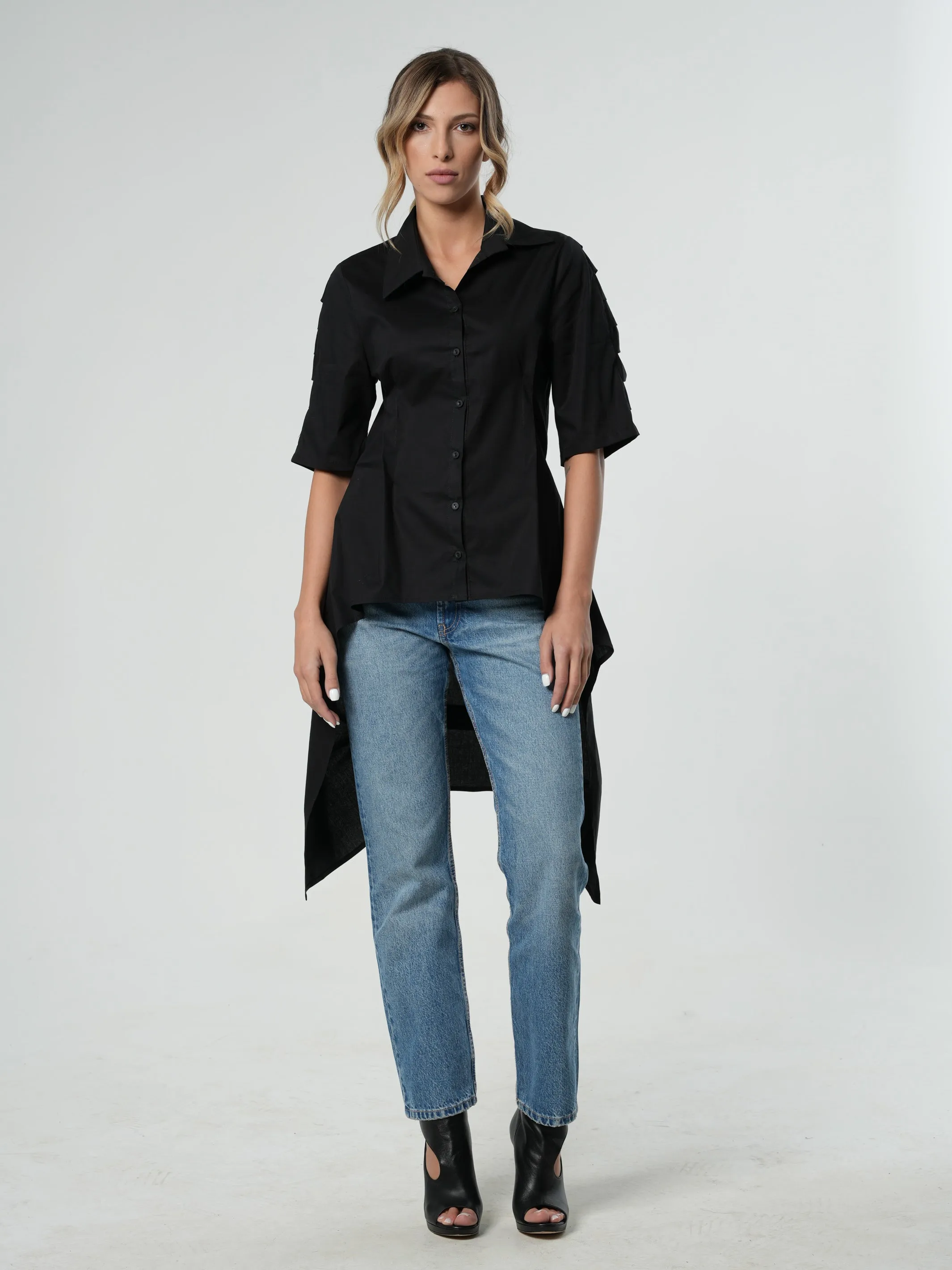 Asymmetric Shirt With Open Back In Khaki