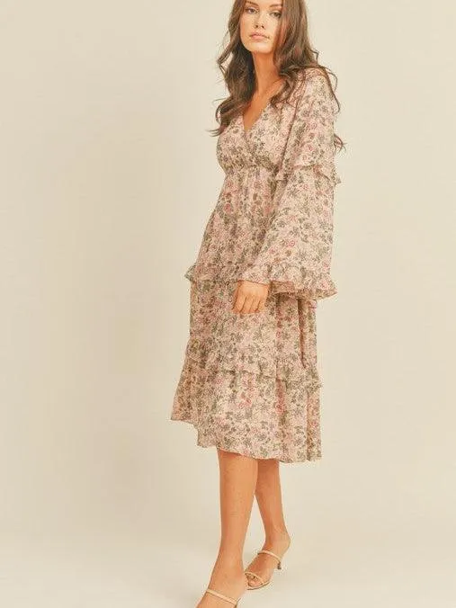 Bells   Whistles Tiered Midi Dress with Bell Sleeves