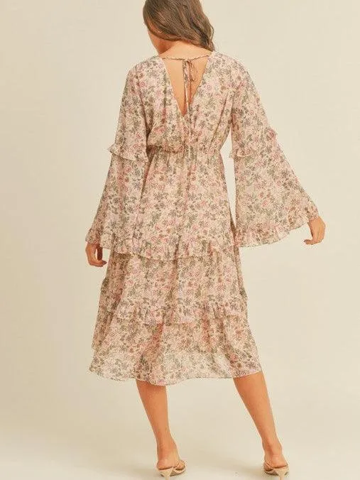 Bells   Whistles Tiered Midi Dress with Bell Sleeves