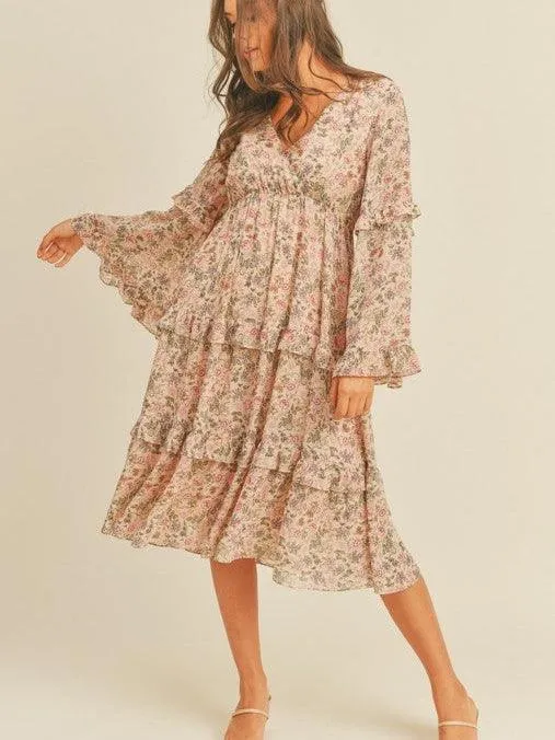 Bells   Whistles Tiered Midi Dress with Bell Sleeves