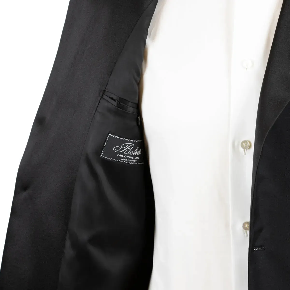 Belvest Black Wool & Mohair Satin Tuxedo Suit