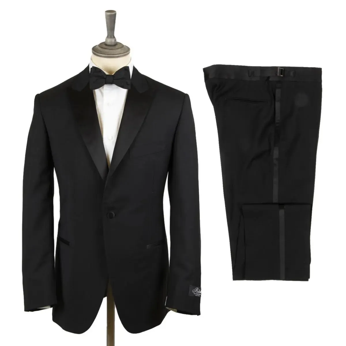 Belvest Black Wool & Mohair Satin Tuxedo Suit