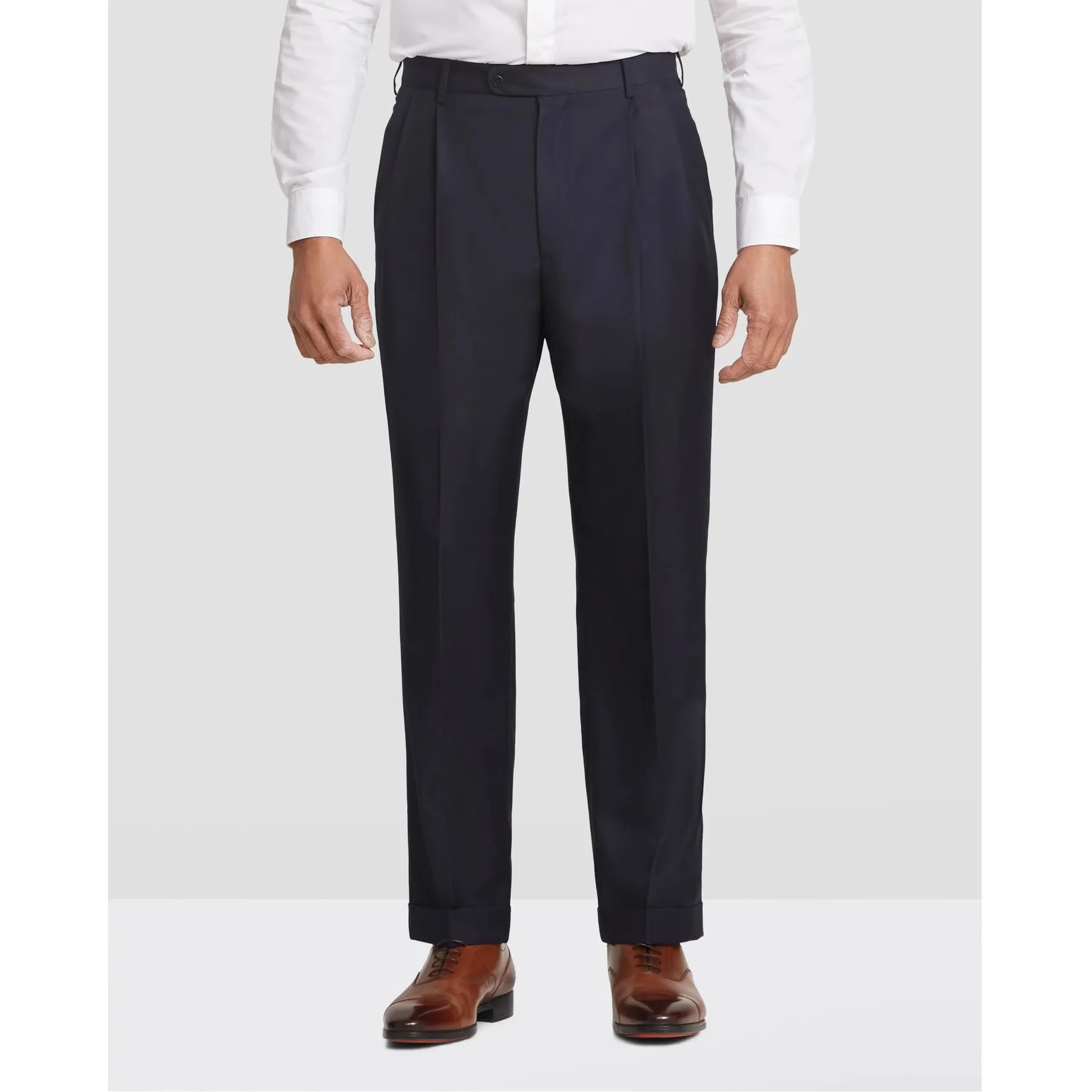 Bennett Double Pleated Super 120s Wool Serge Trouser in Midnight, Sizes 44 and 46 (Full Fit) by Zanella