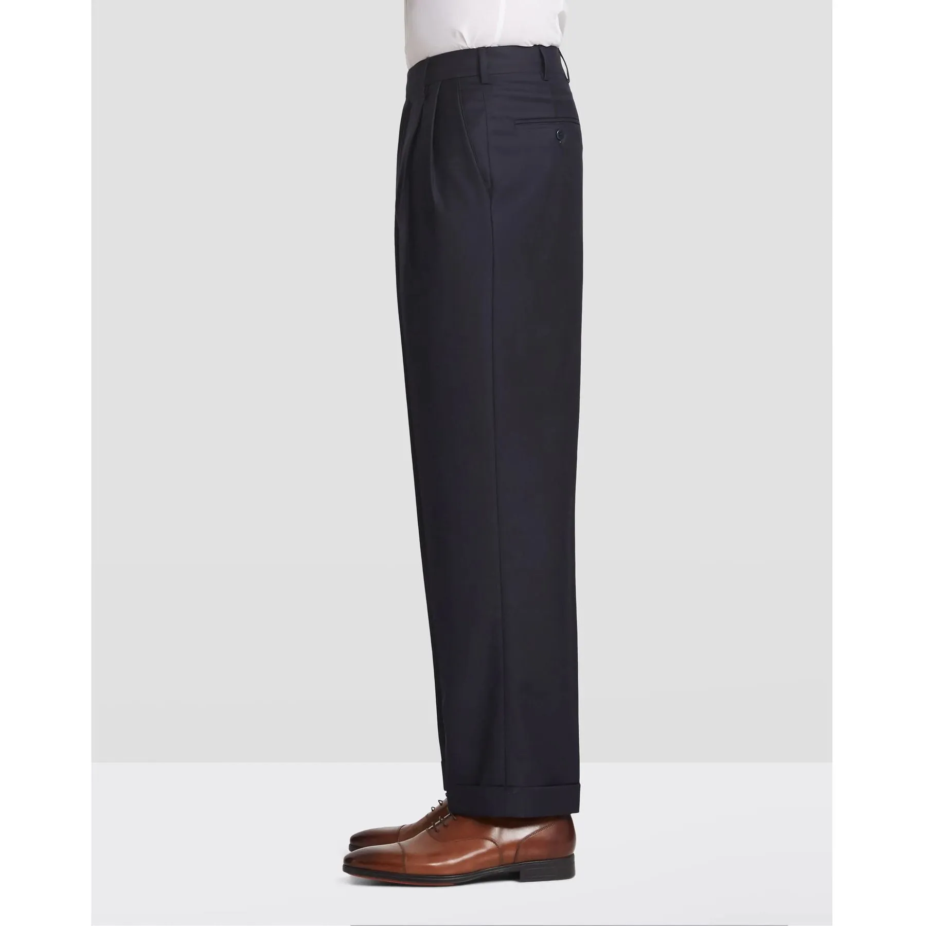 Bennett Double Pleated Super 120s Wool Serge Trouser in Midnight, Sizes 44 and 46 (Full Fit) by Zanella