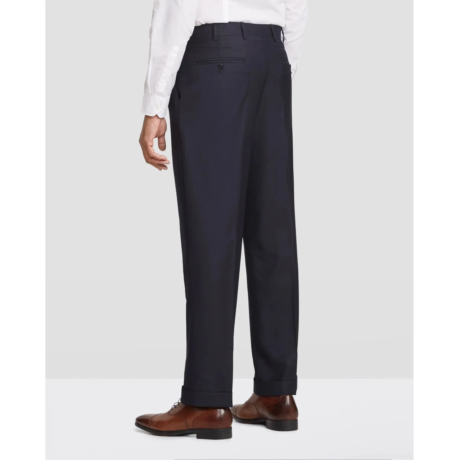 Bennett Double Pleated Super 120s Wool Serge Trouser in Midnight, Sizes 44 and 46 (Full Fit) by Zanella