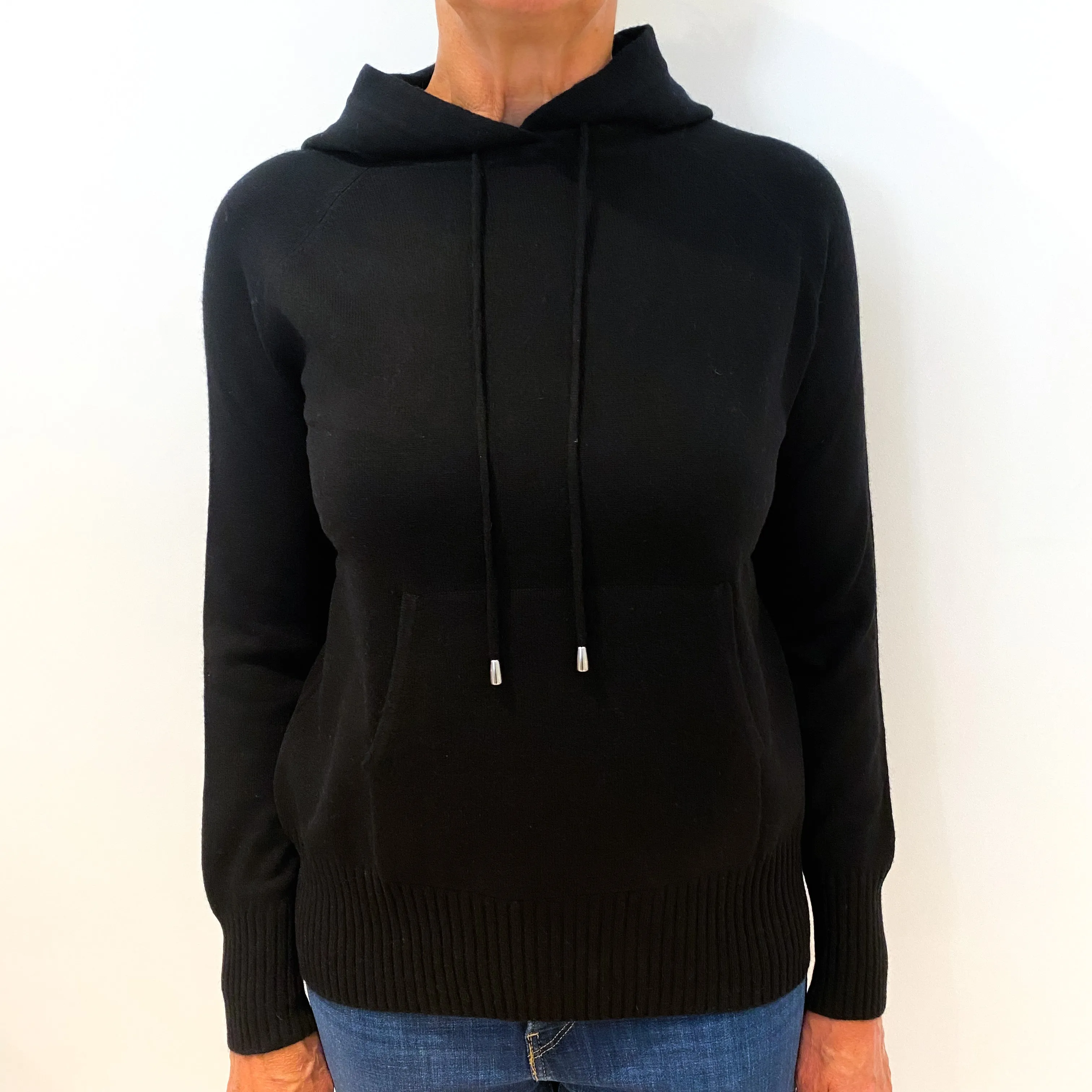 Black Cashmere Hooded Jumper Medium