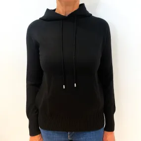 Black Cashmere Hooded Jumper Medium