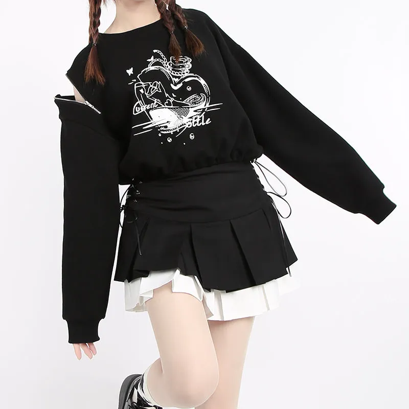 Black irregular cropped sweatshirt  PL21101