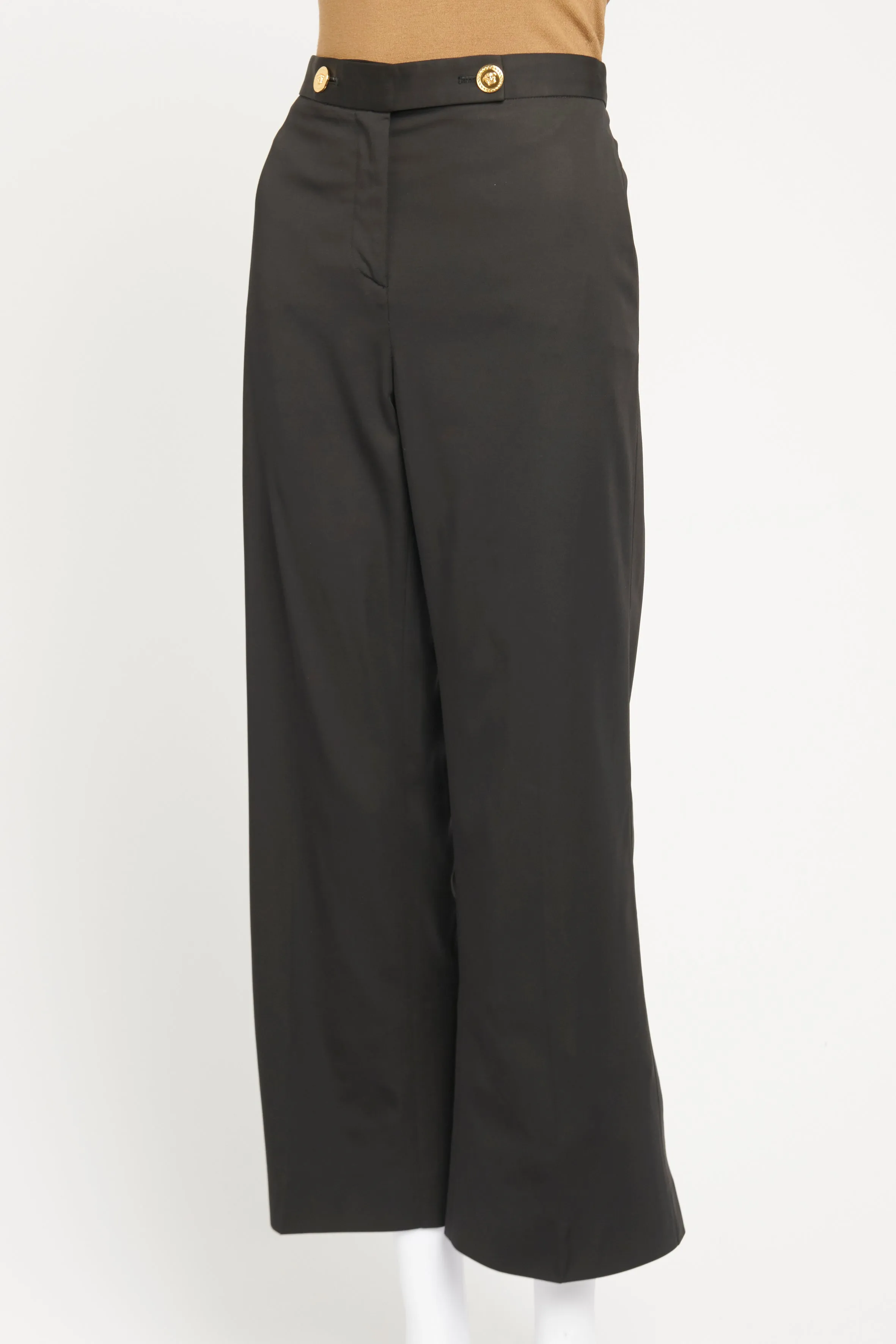 Black Preowned Trousers With Gold-Tone Medusa Buttons