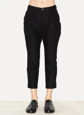 Black Wool Nylon Cropped Pants