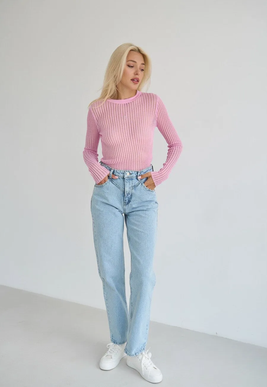 Blue High Rise Straight Leg Jeans