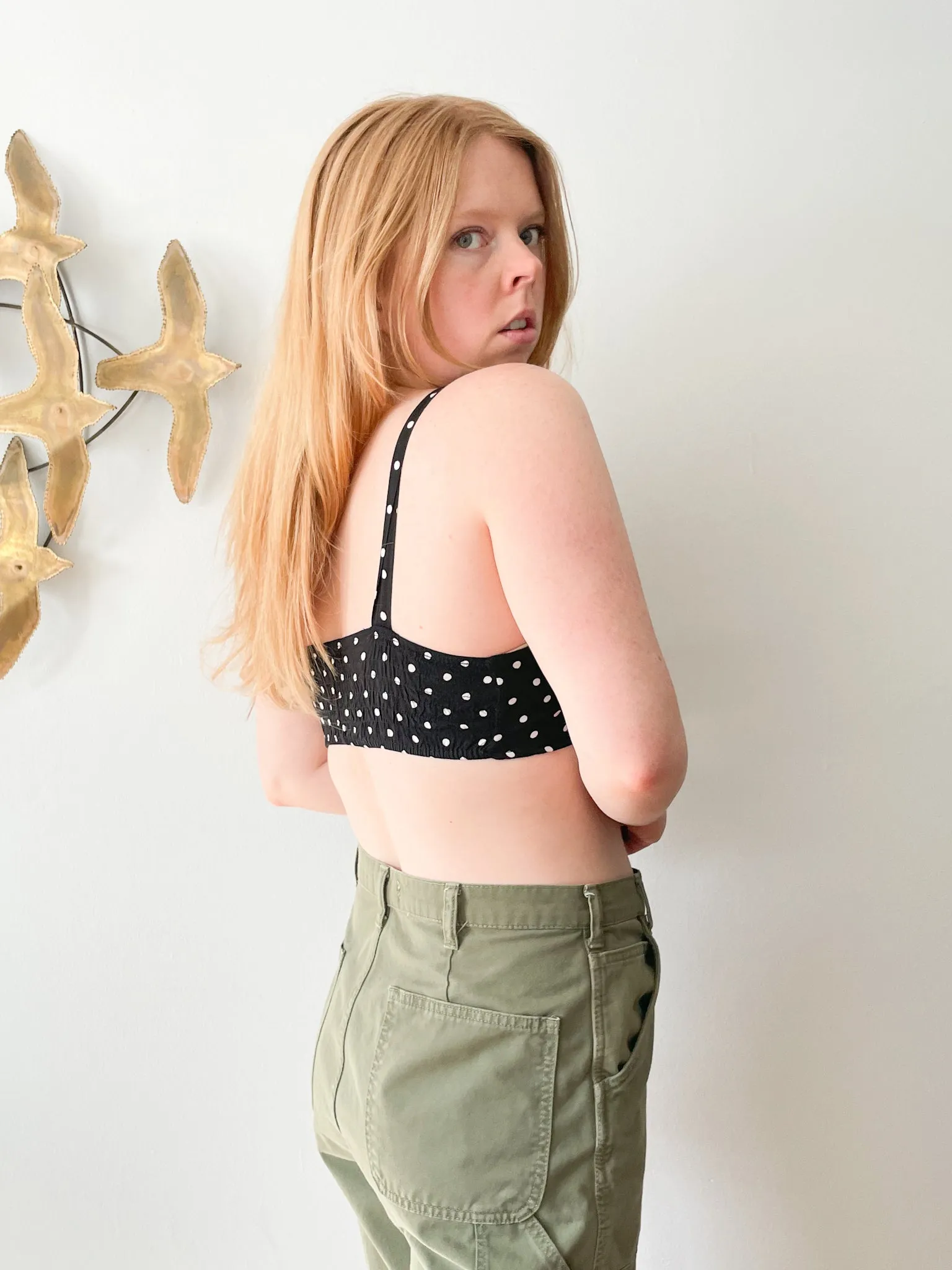 Brandy Melville Black White Polkadot Cotton Crop Top Bralette - XS/S