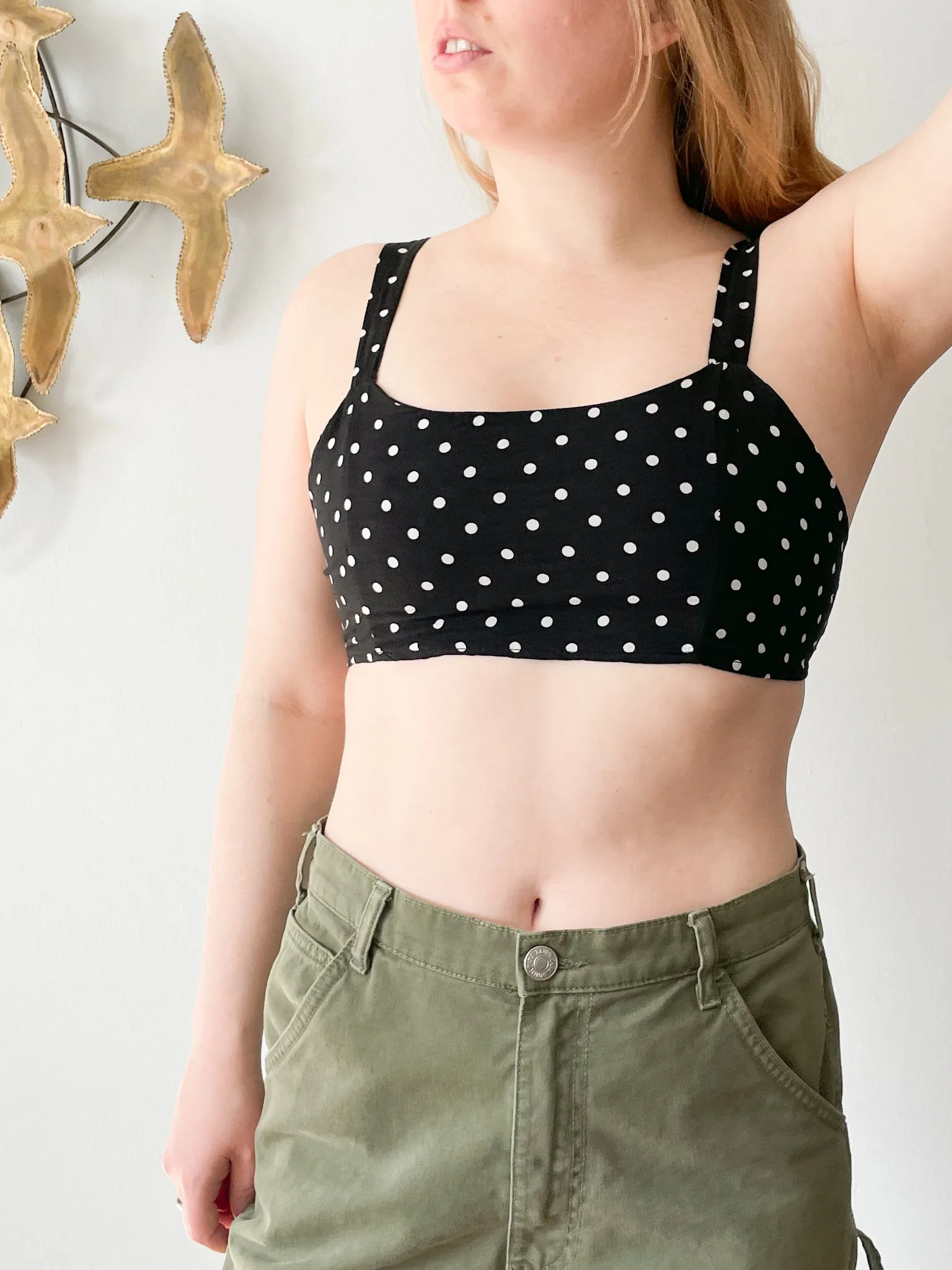 Brandy Melville Black White Polkadot Cotton Crop Top Bralette - XS/S