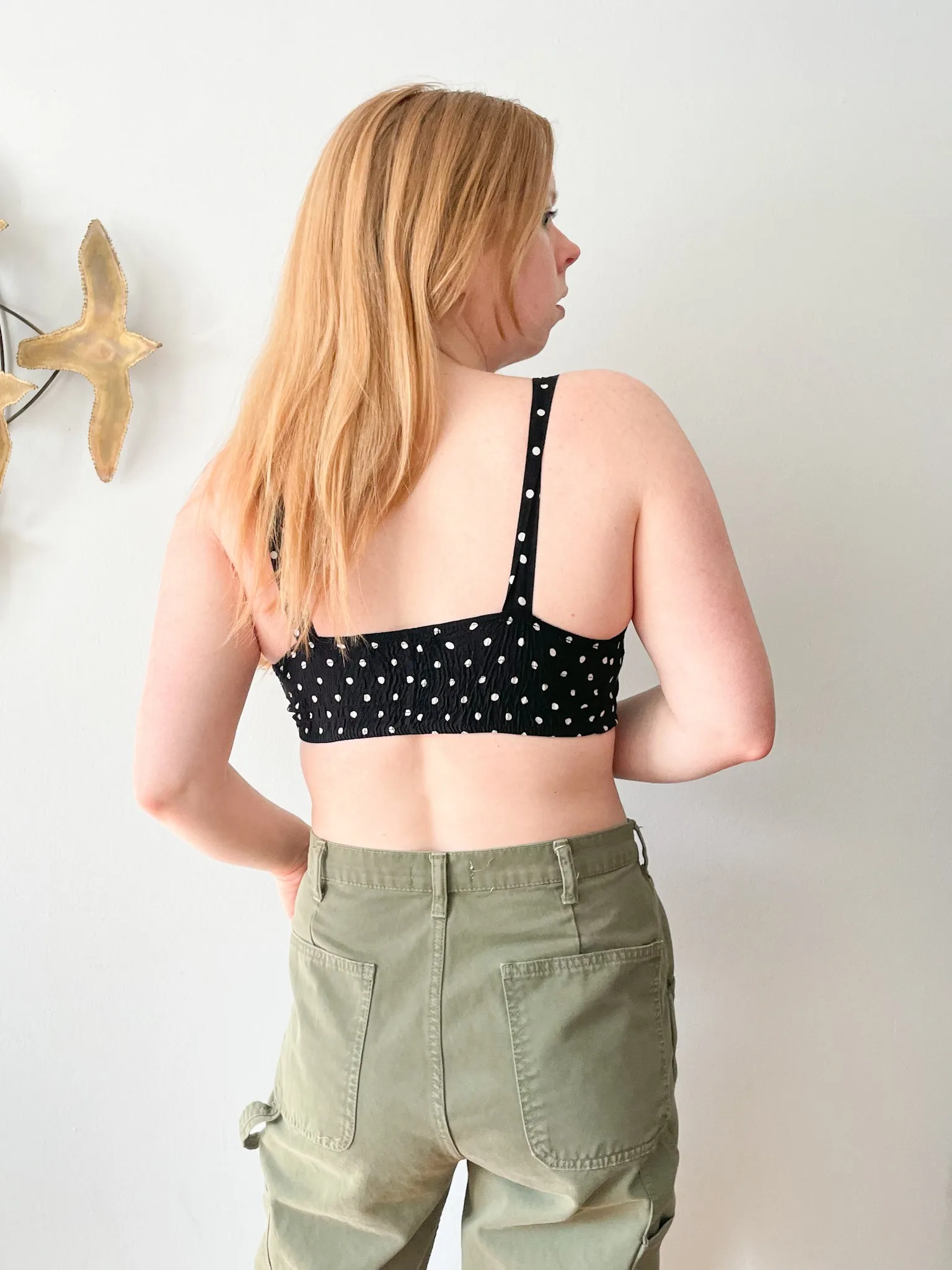 Brandy Melville Black White Polkadot Cotton Crop Top Bralette - XS/S