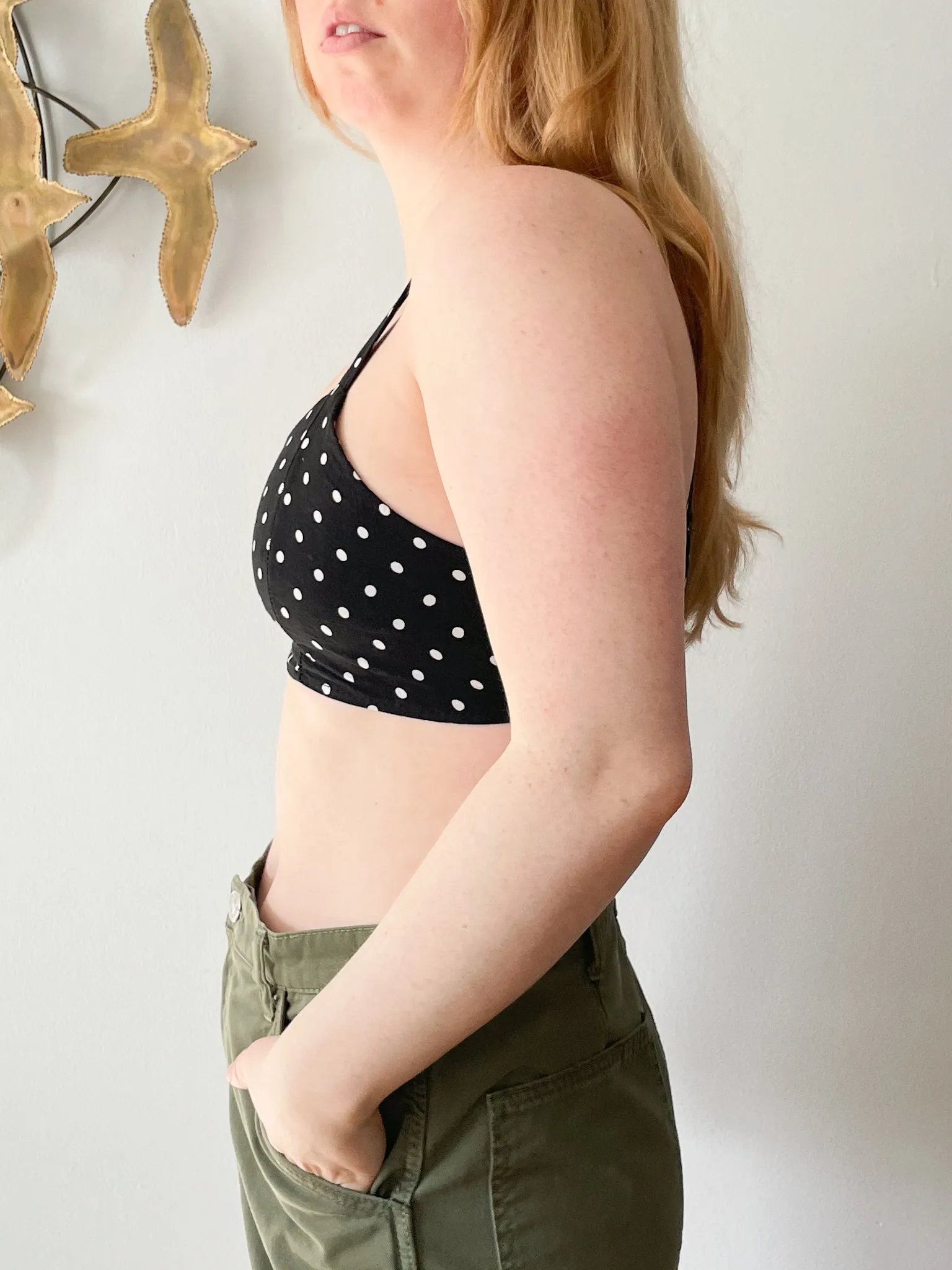 Brandy Melville Black White Polkadot Cotton Crop Top Bralette - XS/S