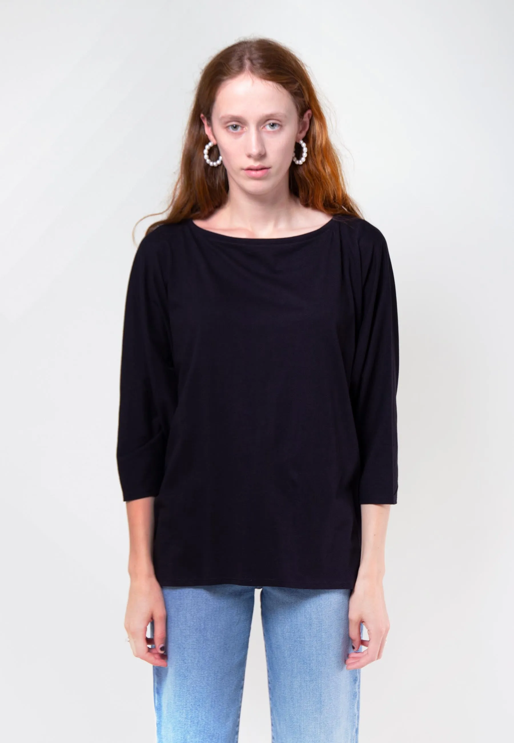 Building Block Relaxed Boat Neck Top - black