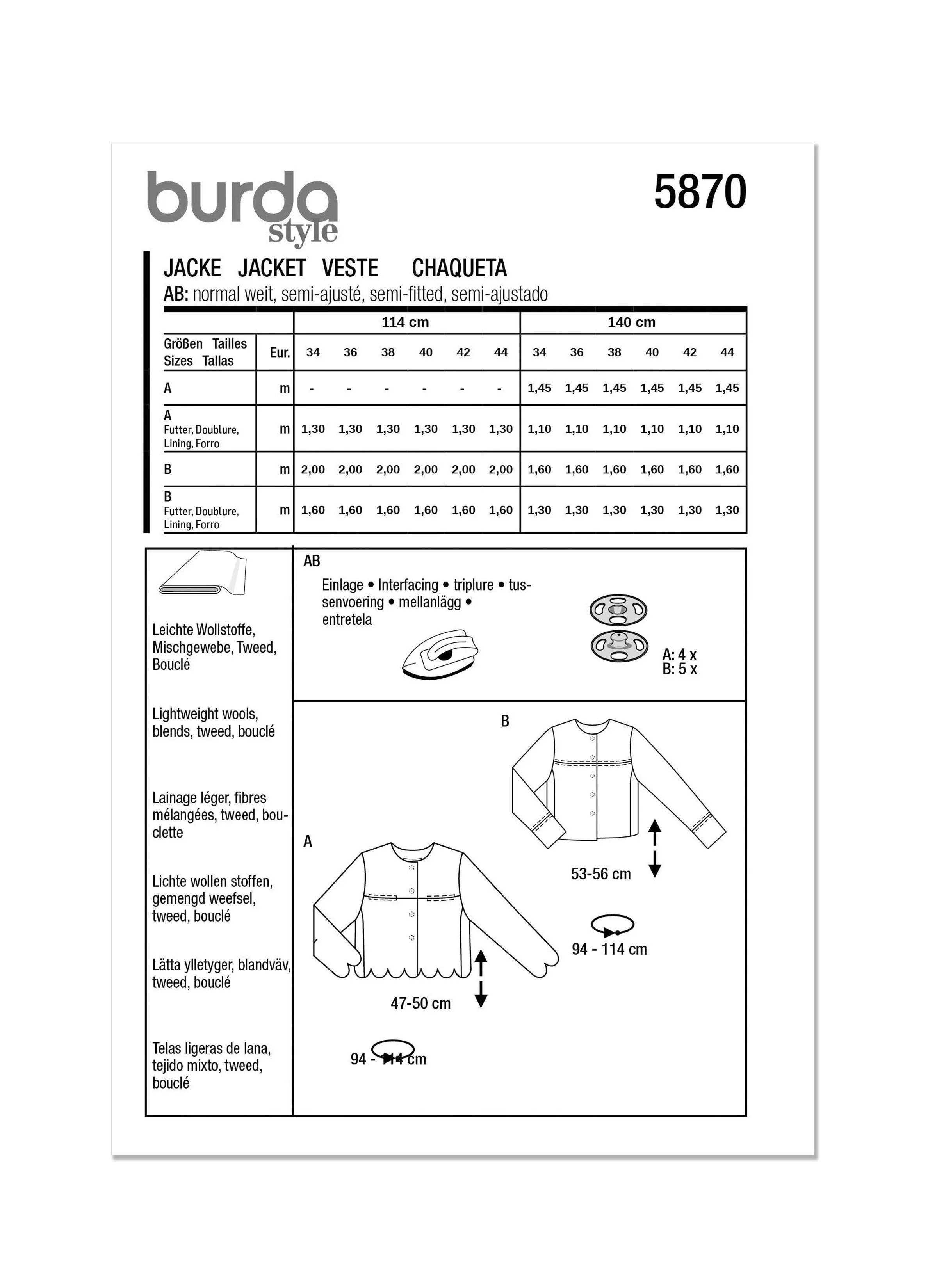 Burda Sewing Pattern 5870 Misses' Jacket