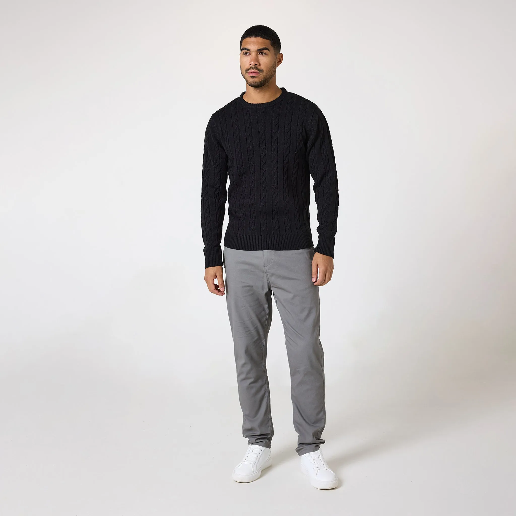 Cable Knit Crewneck | Black