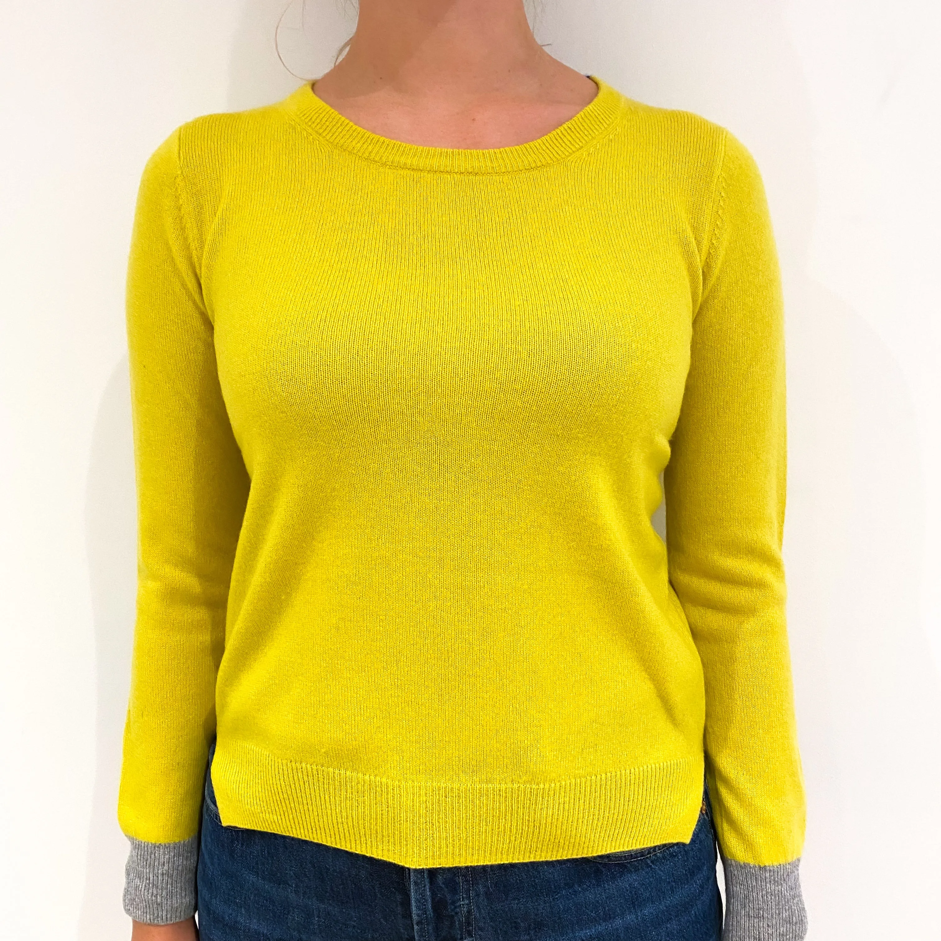 Canary Yellow Cashmere Crew Neck Jumper Small