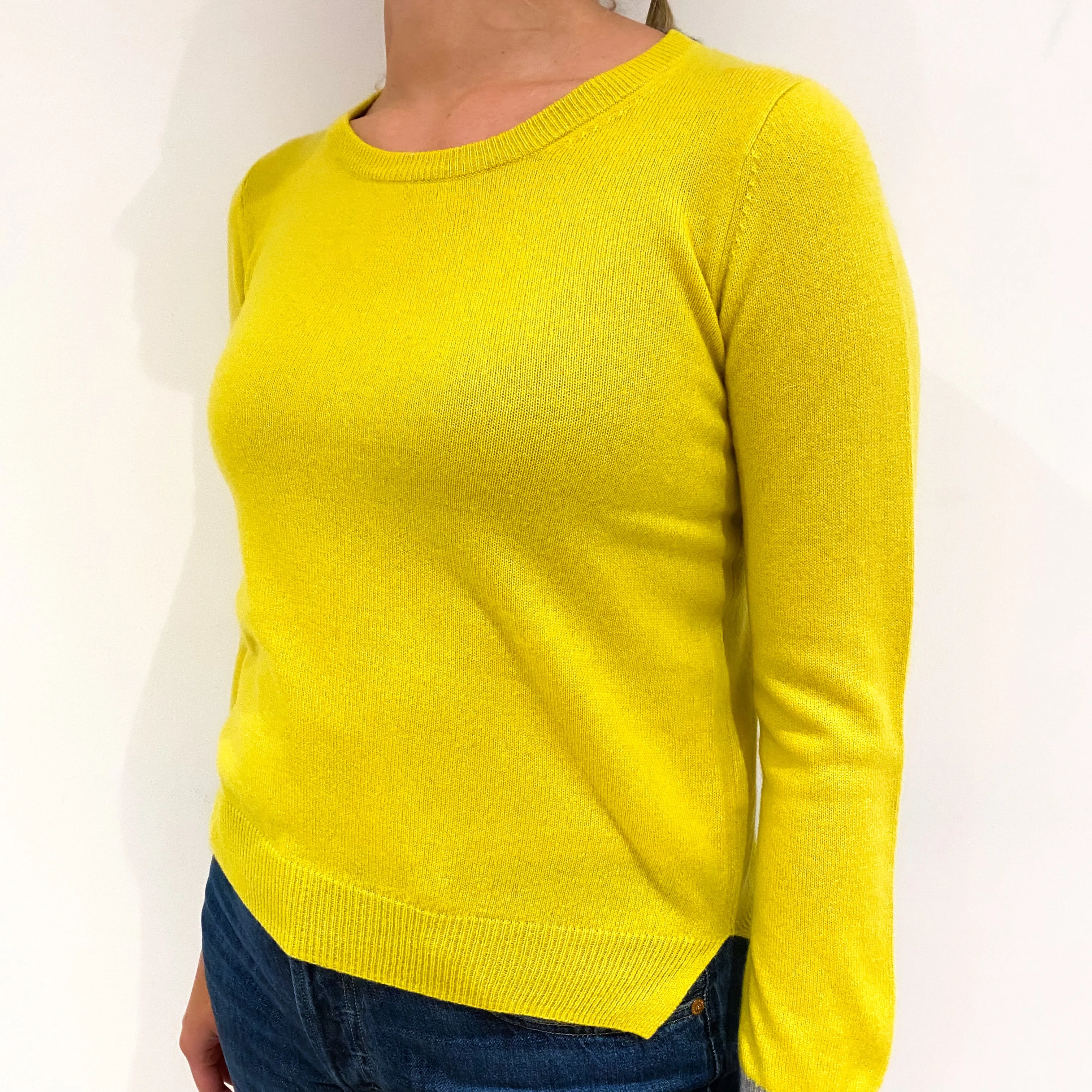 Canary Yellow Cashmere Crew Neck Jumper Small