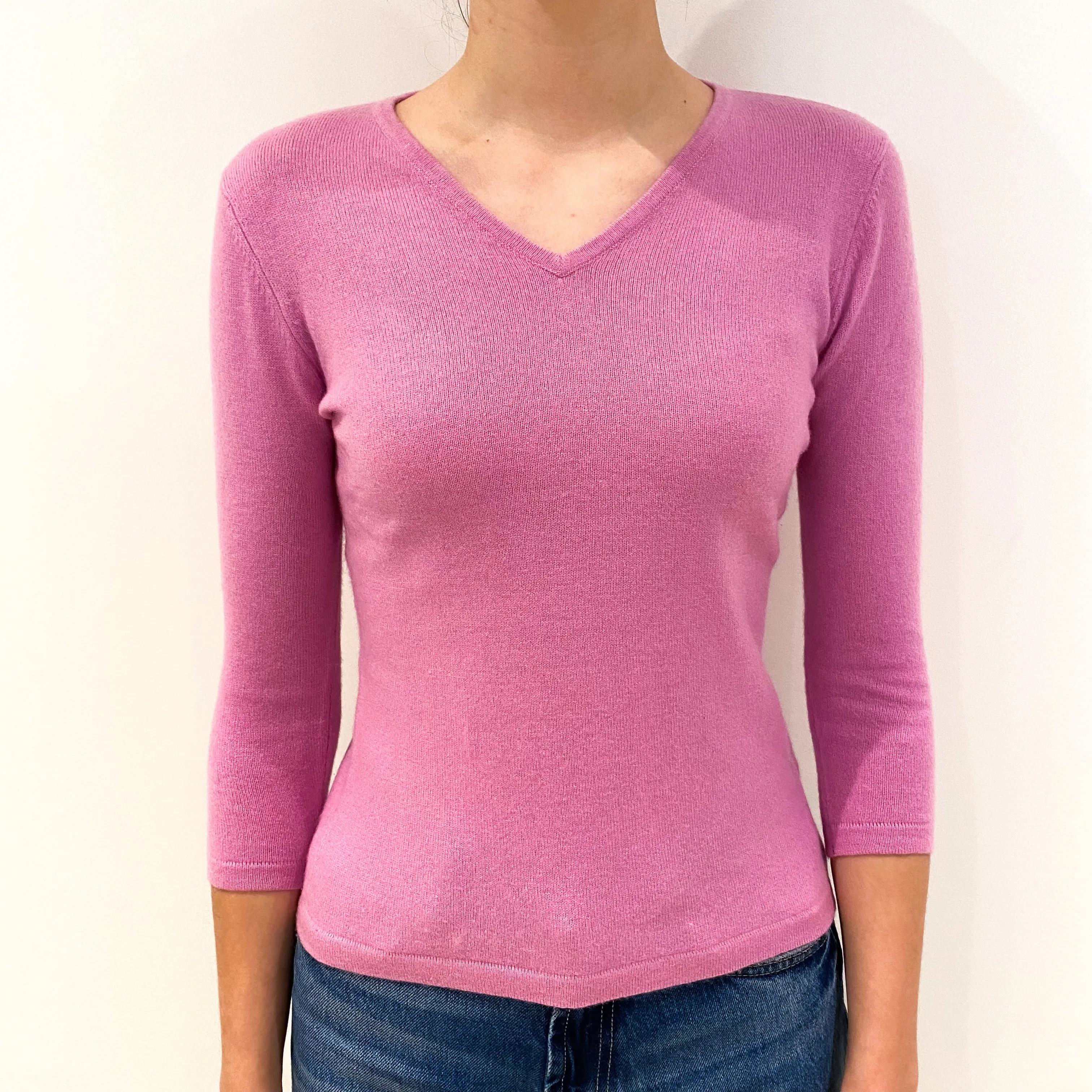 Candy Pink Cashmere V-Neck Jumper Extra Small Petite