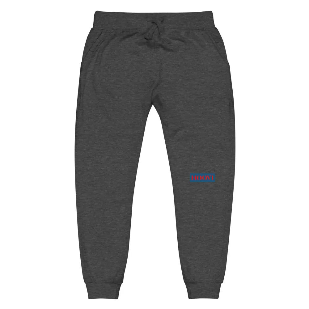 Capital H's Unisex fleece sweatpants (Red Hoovi Print) Muted Blue & White Logo