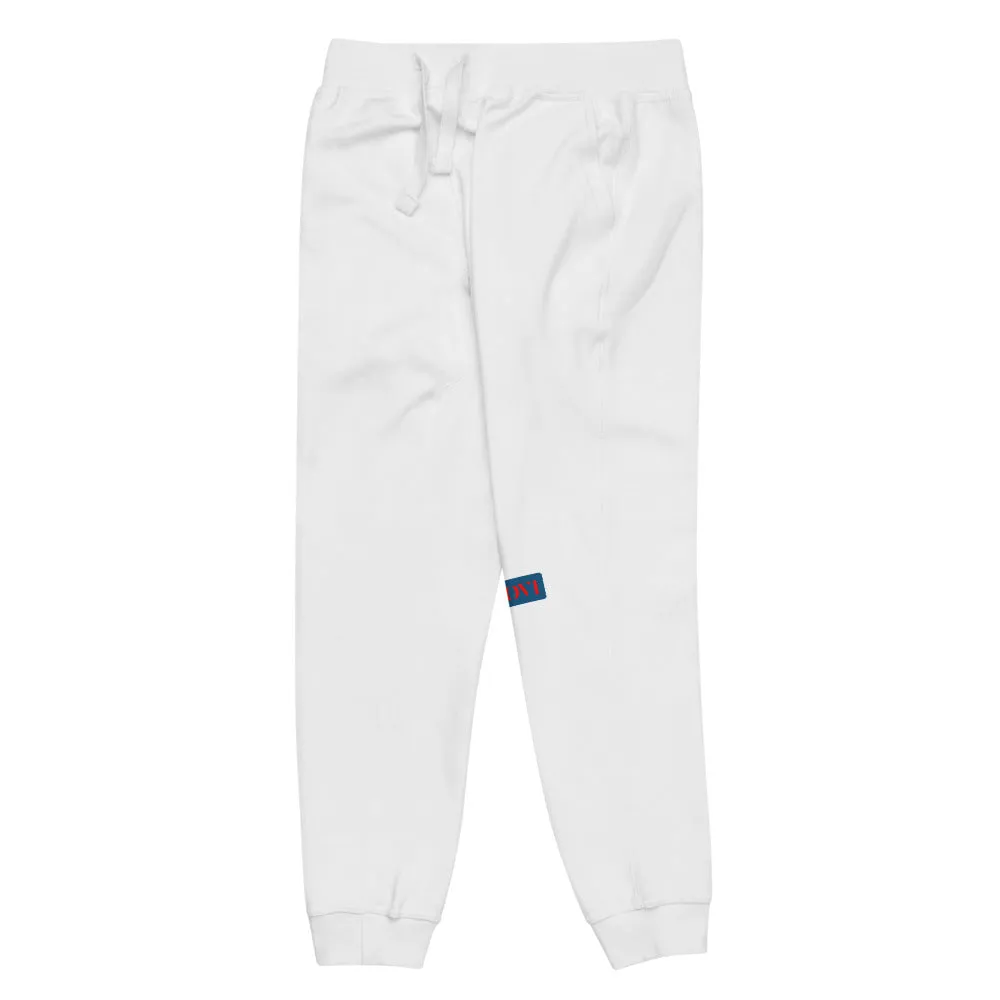 Capital H's Unisex fleece sweatpants (Red Hoovi Print) Muted Blue & White Logo