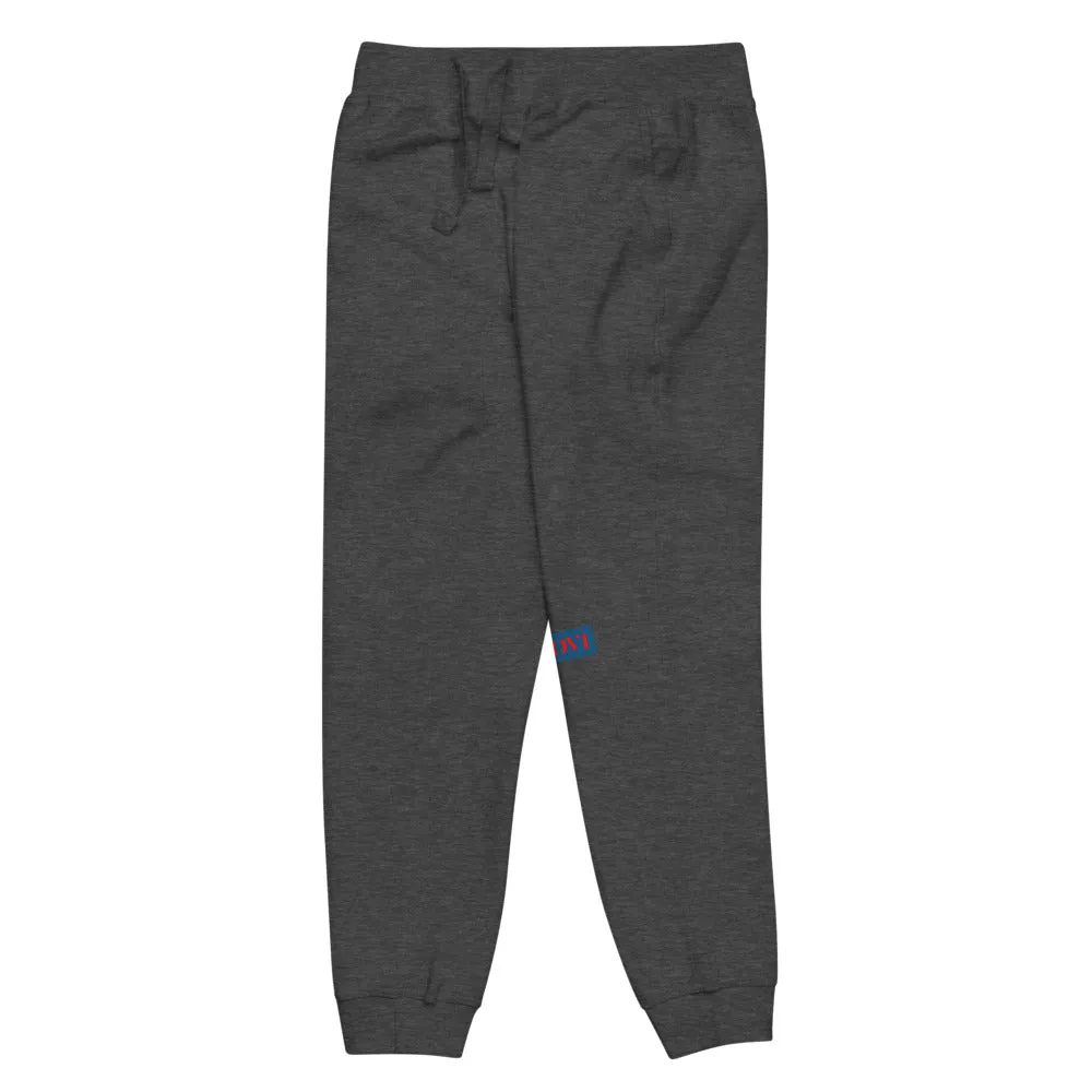 Capital H's Unisex fleece sweatpants (Red Hoovi Print) Muted Blue & White Logo